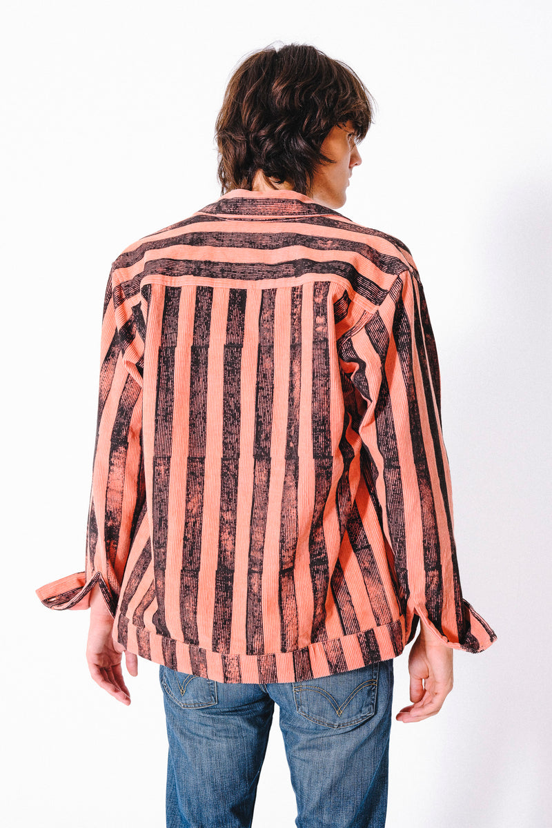 'The Eames' Jacket in Coral and Black Stripes in Heavyweight Corduroy