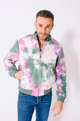 'The Hadi' Bomber Jacket in Green and Pink Tie Dye Corduroy