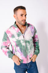'The Hadi' Bomber Jacket in Green and Pink Tie Dye Corduroy