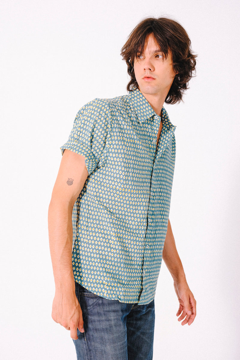 Hand Block Printed 'The Sheril' Short Sleeve Shirt in Avocado Print