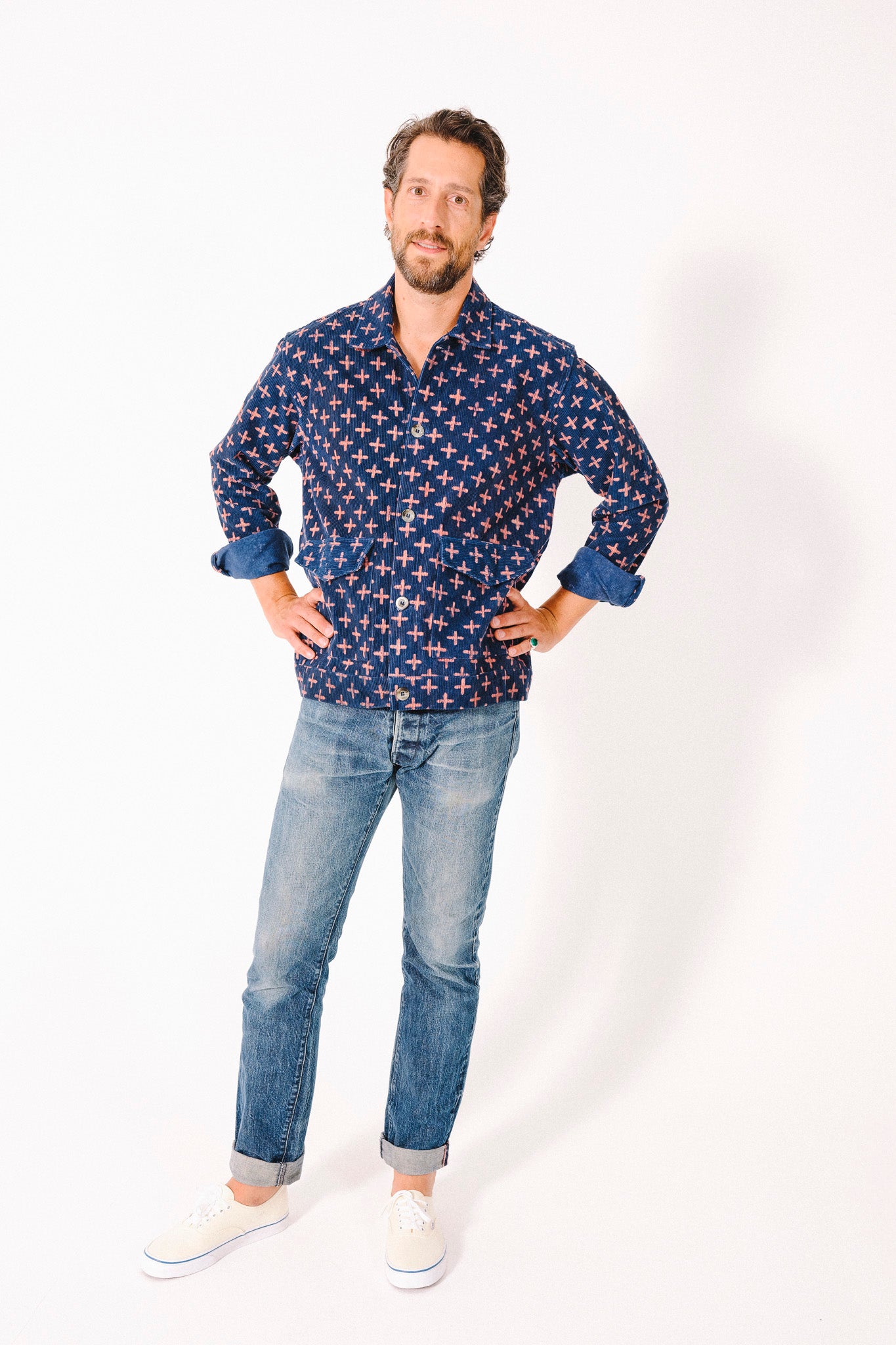 'The Eames' Jacket in Navy Plus Sign in Corduroy