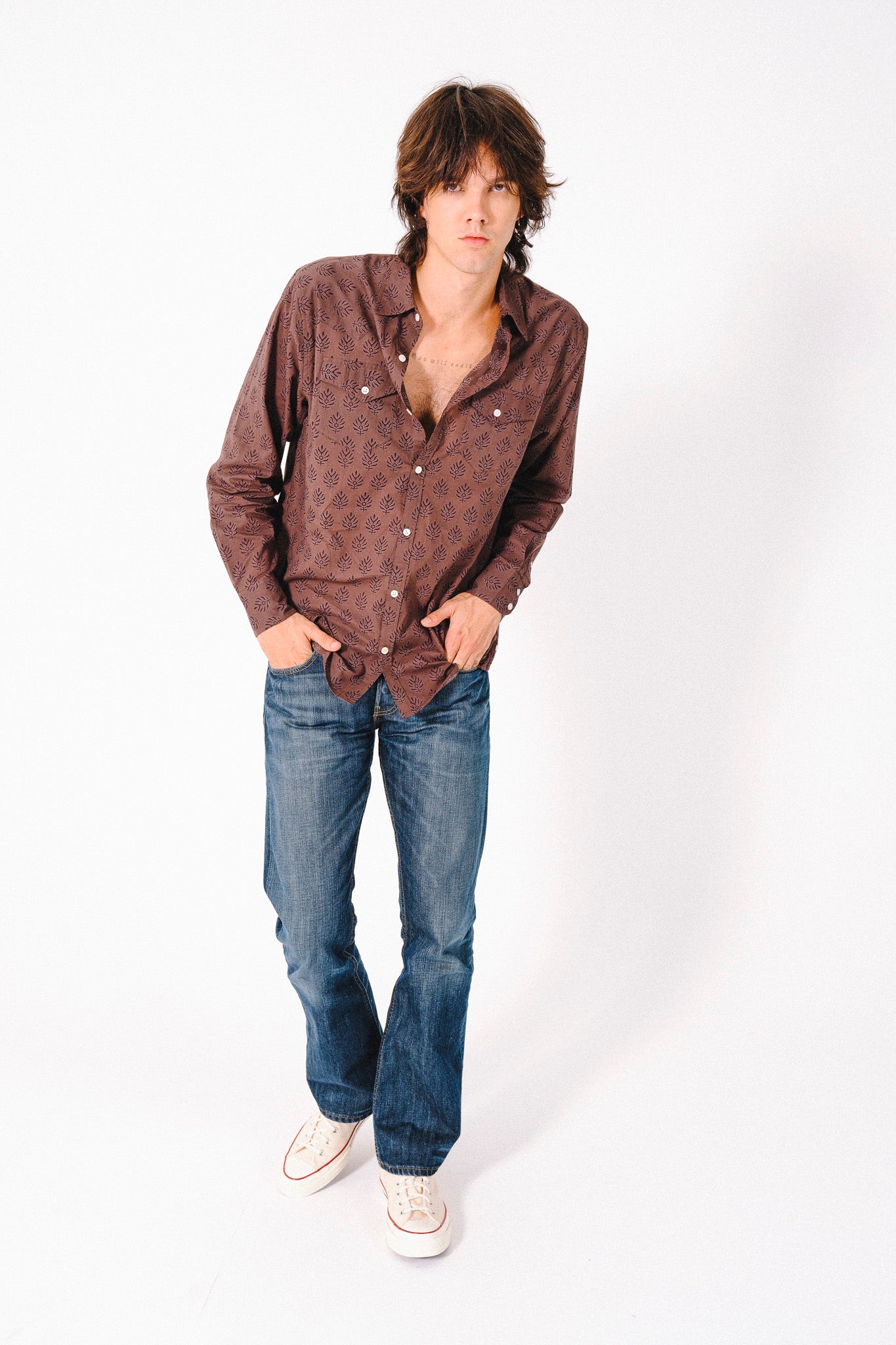 'The Bandit' Western Shirt in Fired Brick Motif