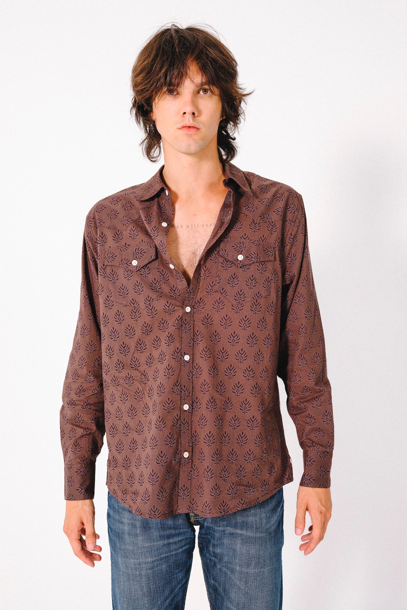 'The Bandit' Western Shirt in Fired Brick Motif