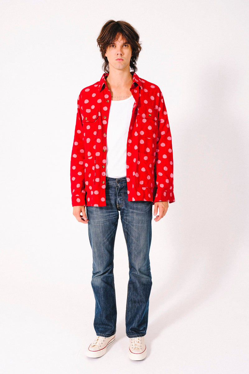 Derek Overshirt in Pink and Red Dots Corduroy