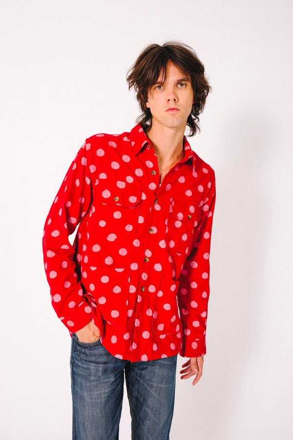Derek Overshirt in Pink and Red Dots Corduroy