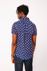 Hand Block Printed 'The Aby' Short Sleeve Shirt in Navy Plus Sign Print