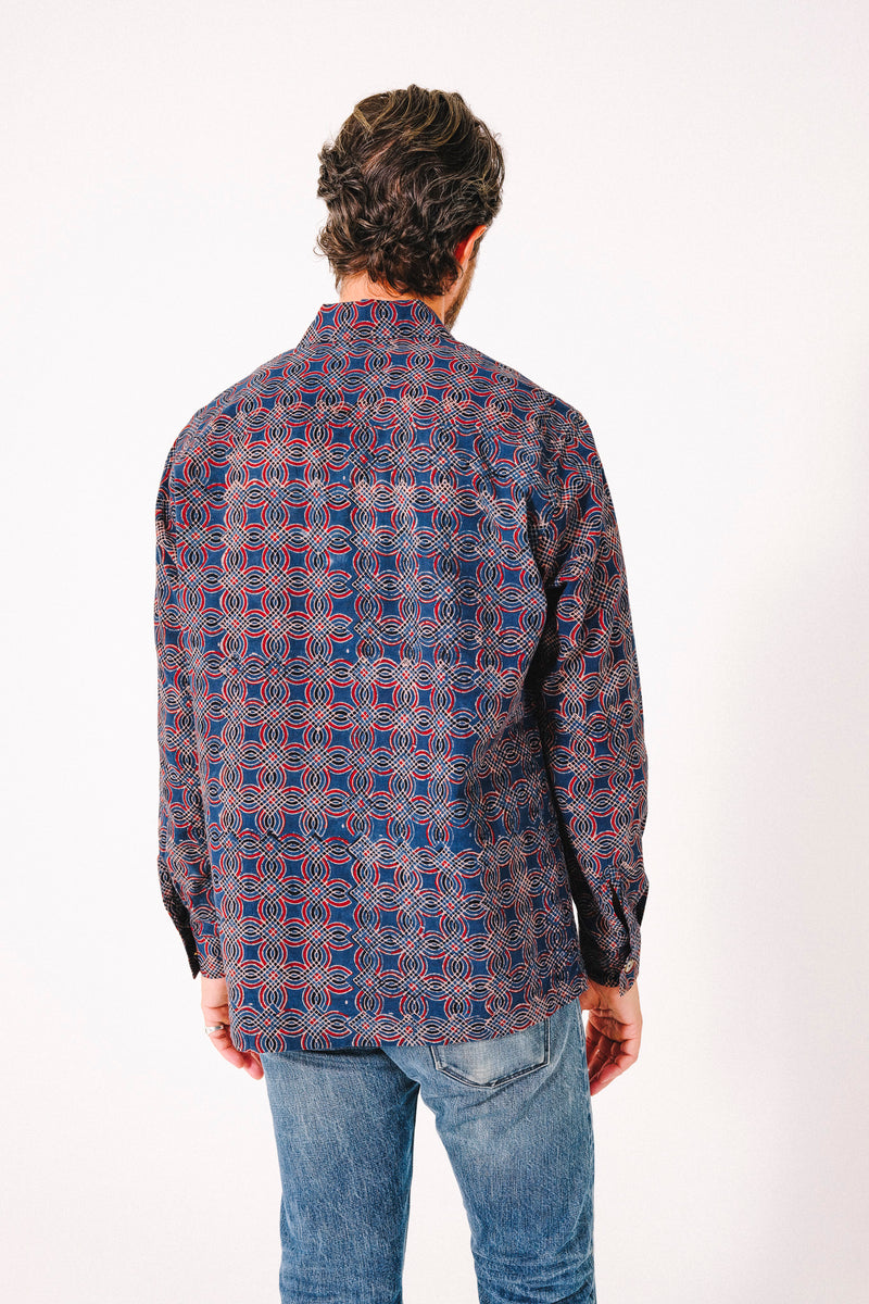 Hand Block Printed 'Jesse Workshirt' in Abstract Geometric Print
