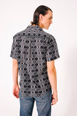 Hand Block Printed 'The Aby' Short Sleeve Shirt in Spaceship Batik Print