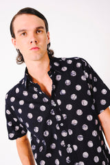 Hand Block Printed 'The Aby' Short Sleeve Shirt in Black and White Batik Dots Print