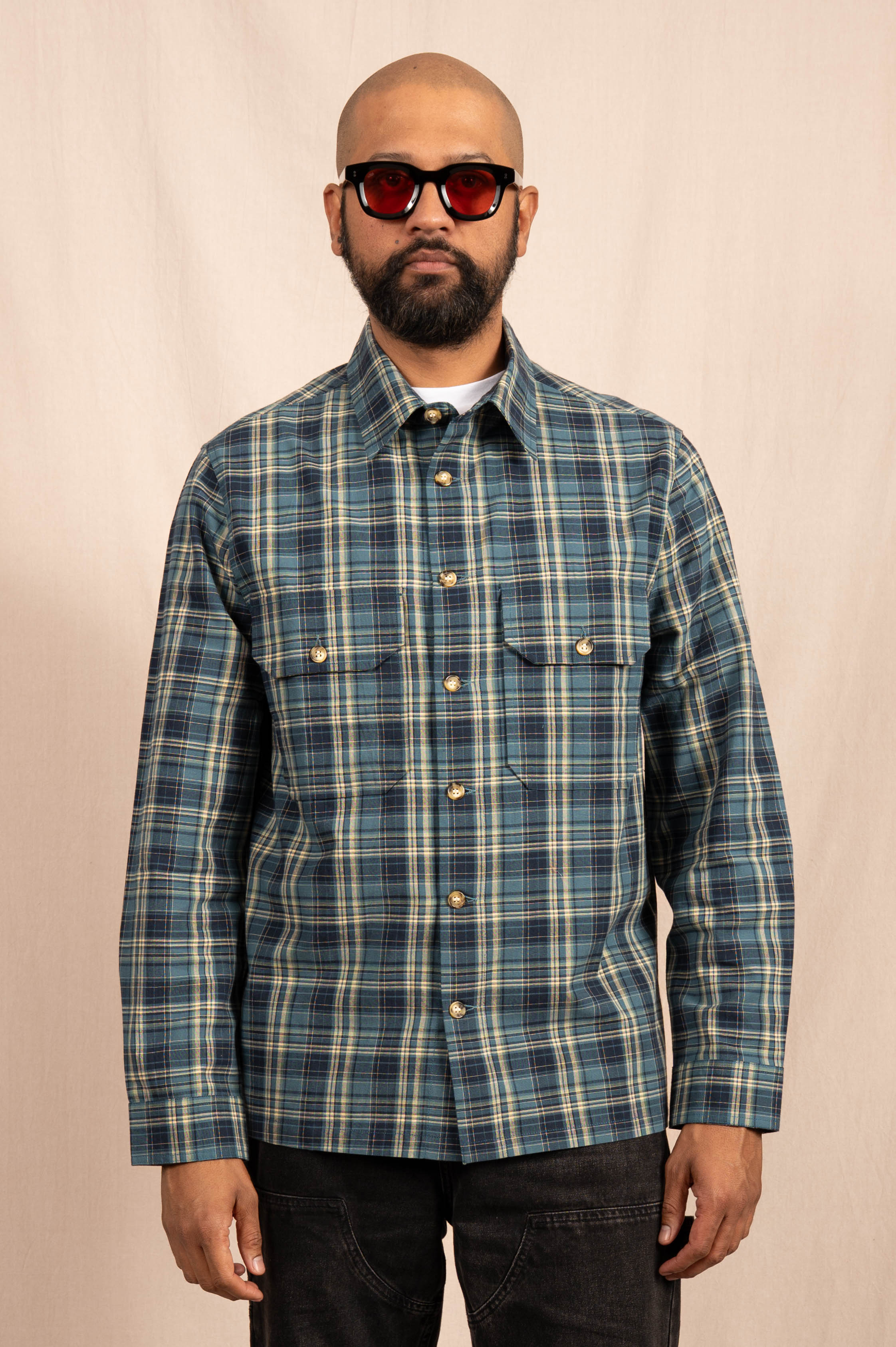 The 'Jesse' Over Shirt in Navy and Teal Checks