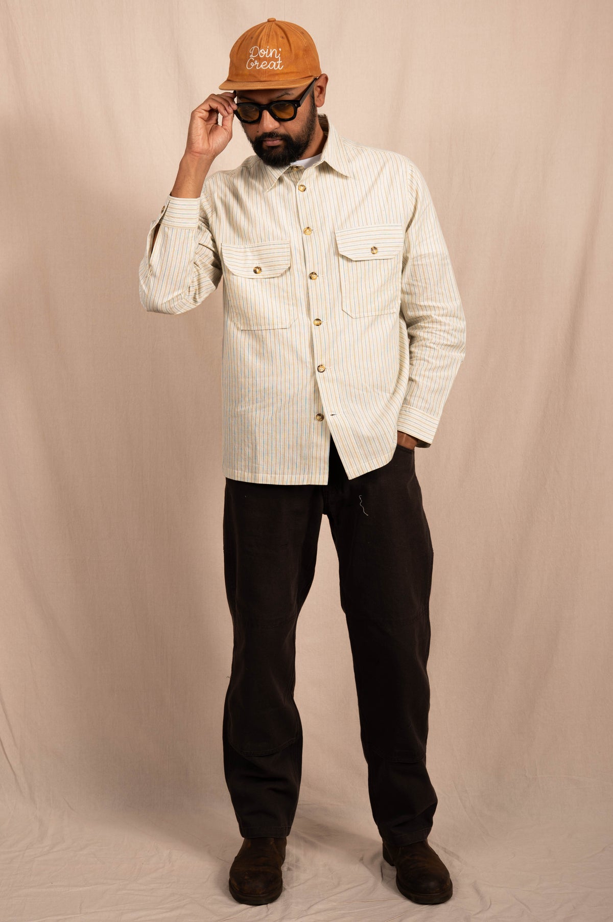 The 'Jesse' Over Shirt in White and Blue Stripes