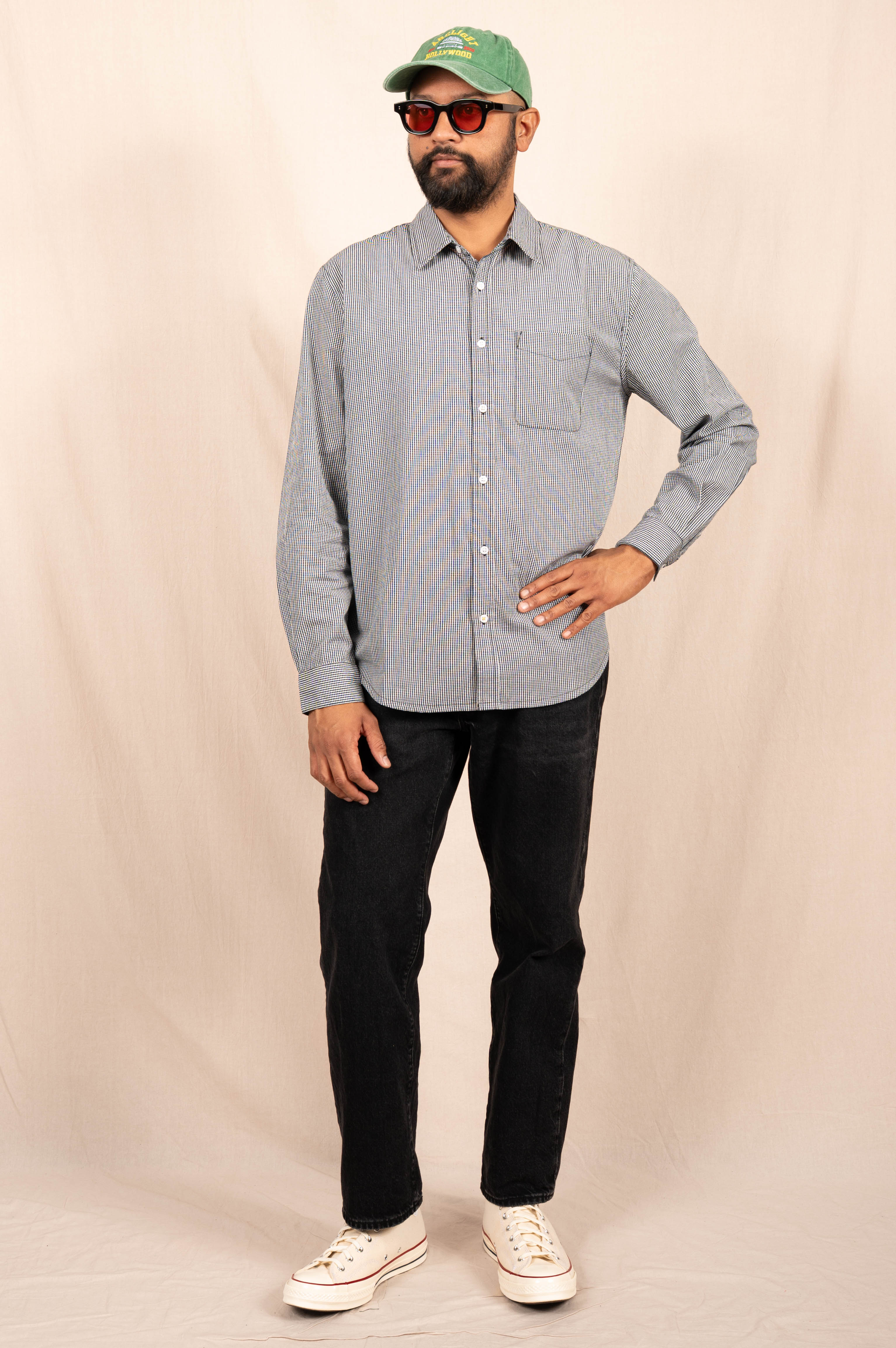 'The Brady' Long Sleeve Shirt in Black Micro Check