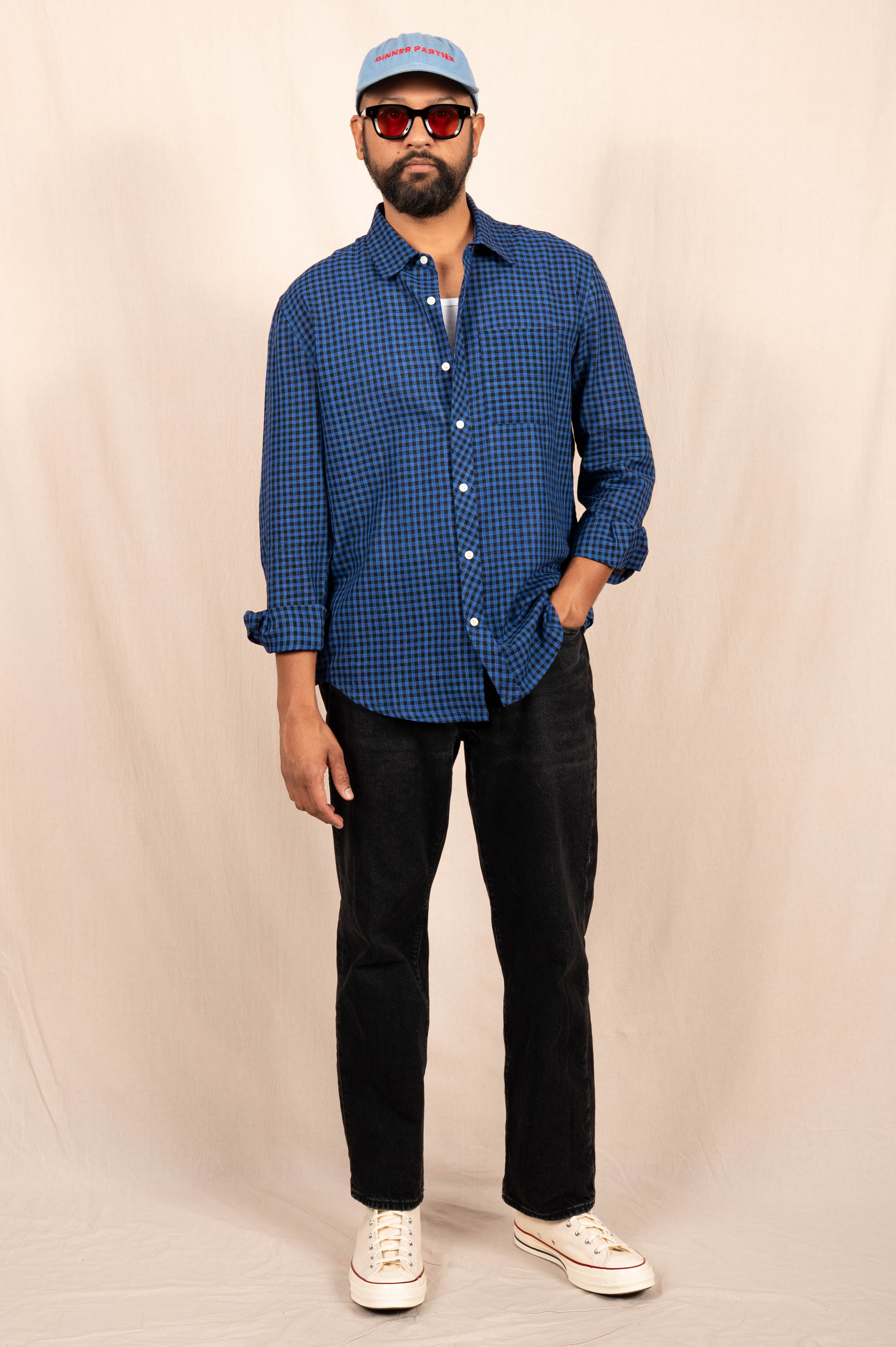 'The Brady' Long Sleeve Shirt in Blue and Black Gingham