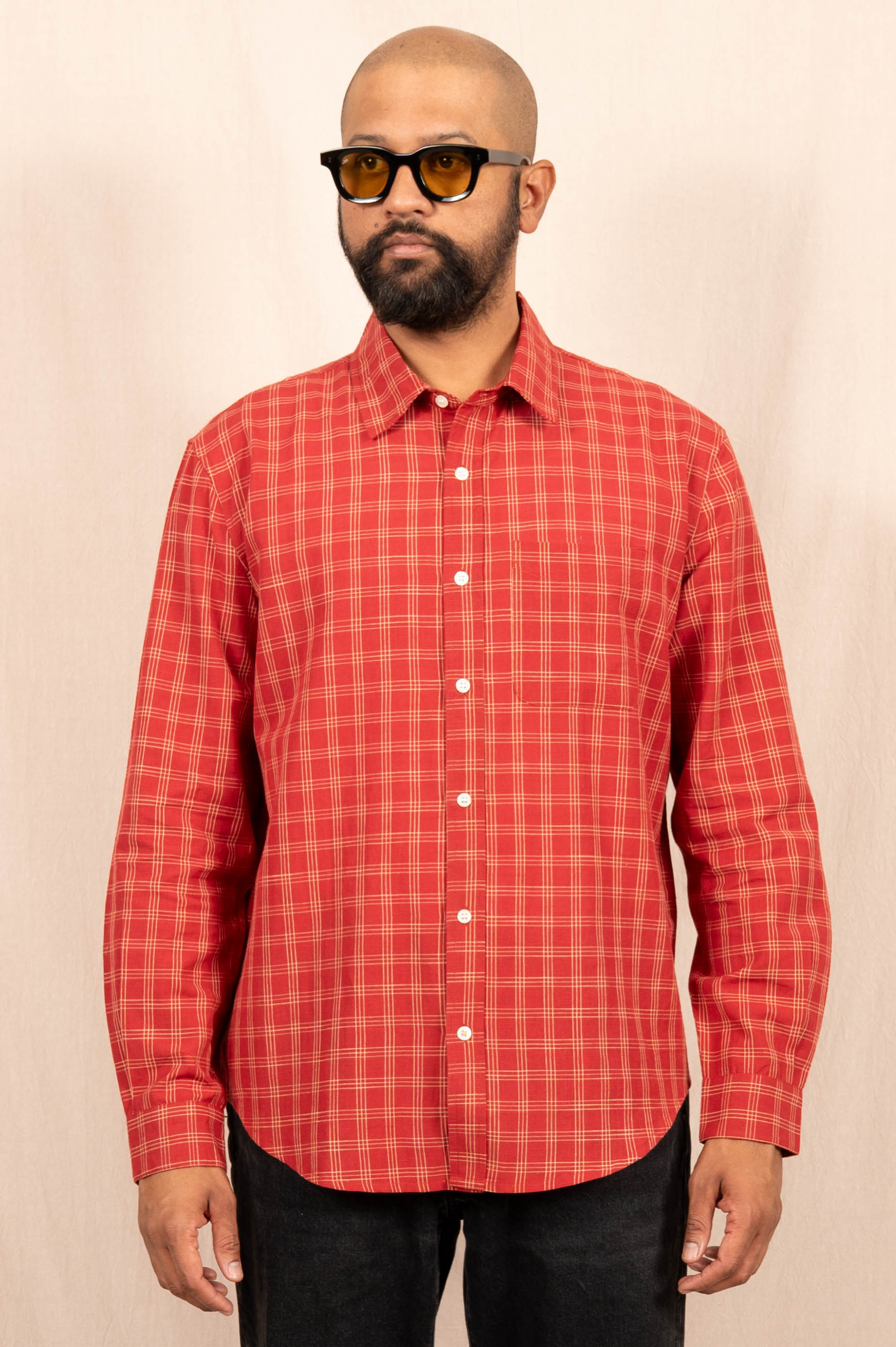 'The Brady' Long Sleeve Shirt in Red and White Checks