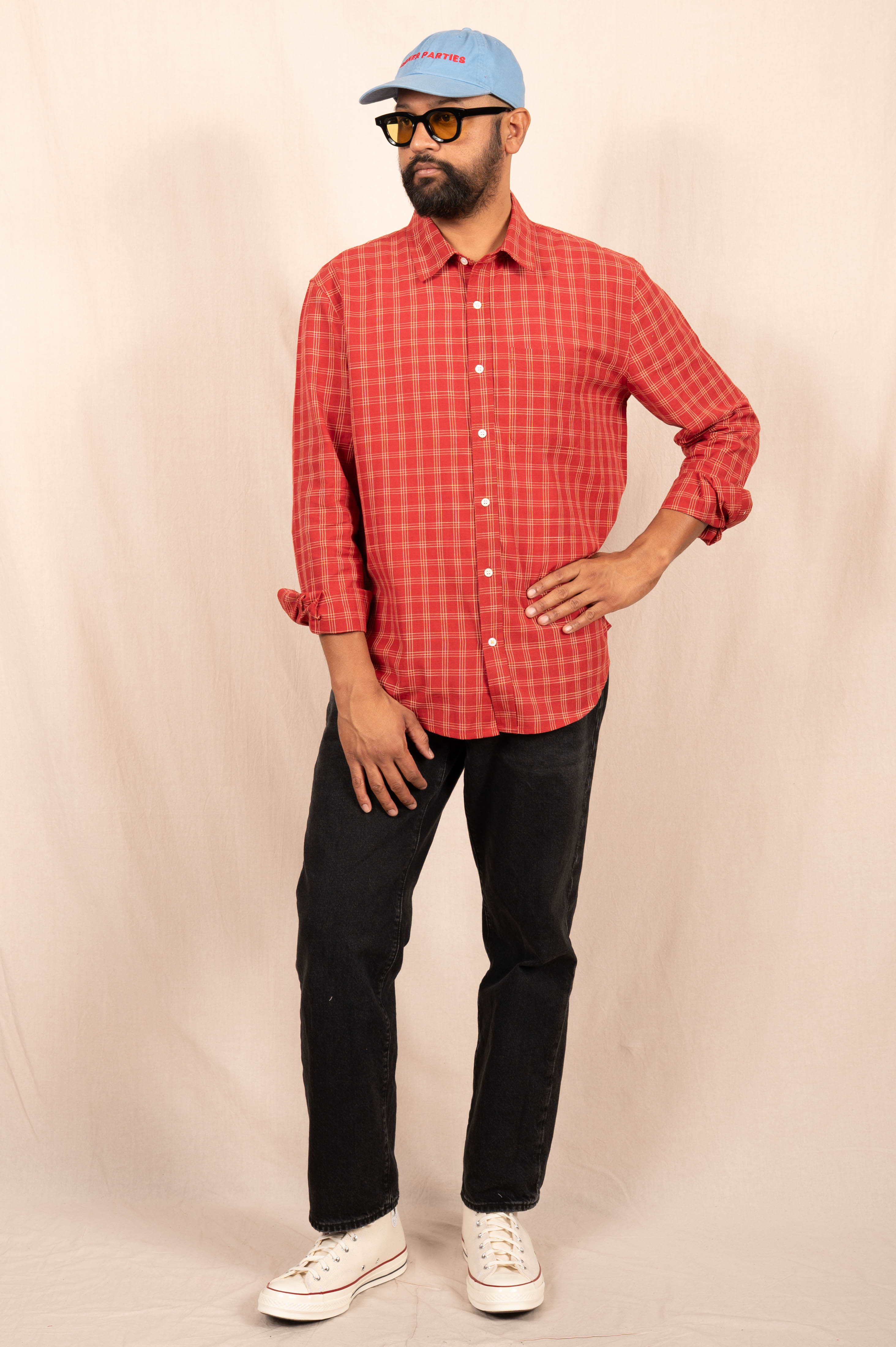 'The Brady' Long Sleeve Shirt in Red and White Checks