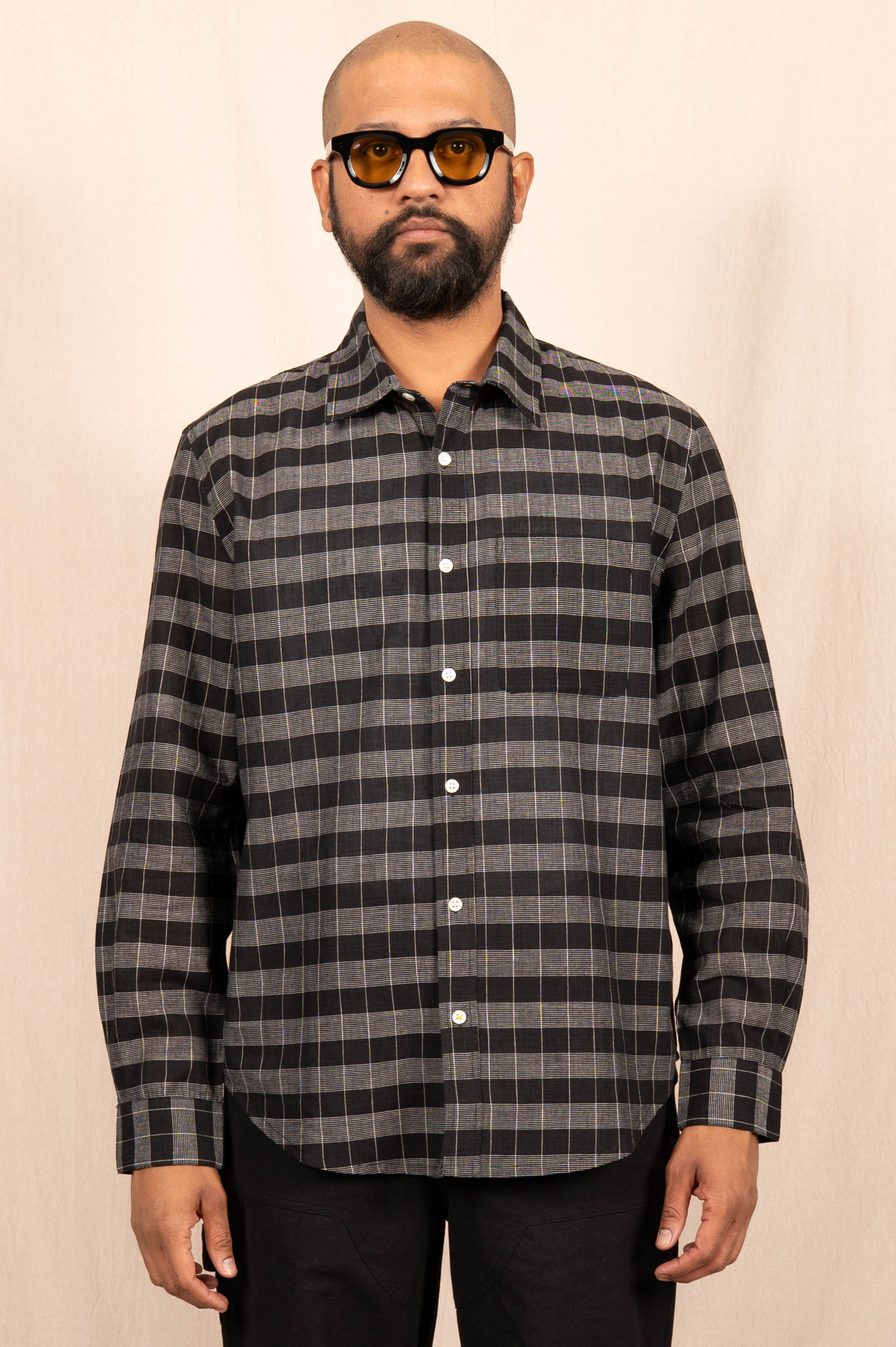 'The Brady' Long Sleeve Shirt in Black and Gray Large Checks