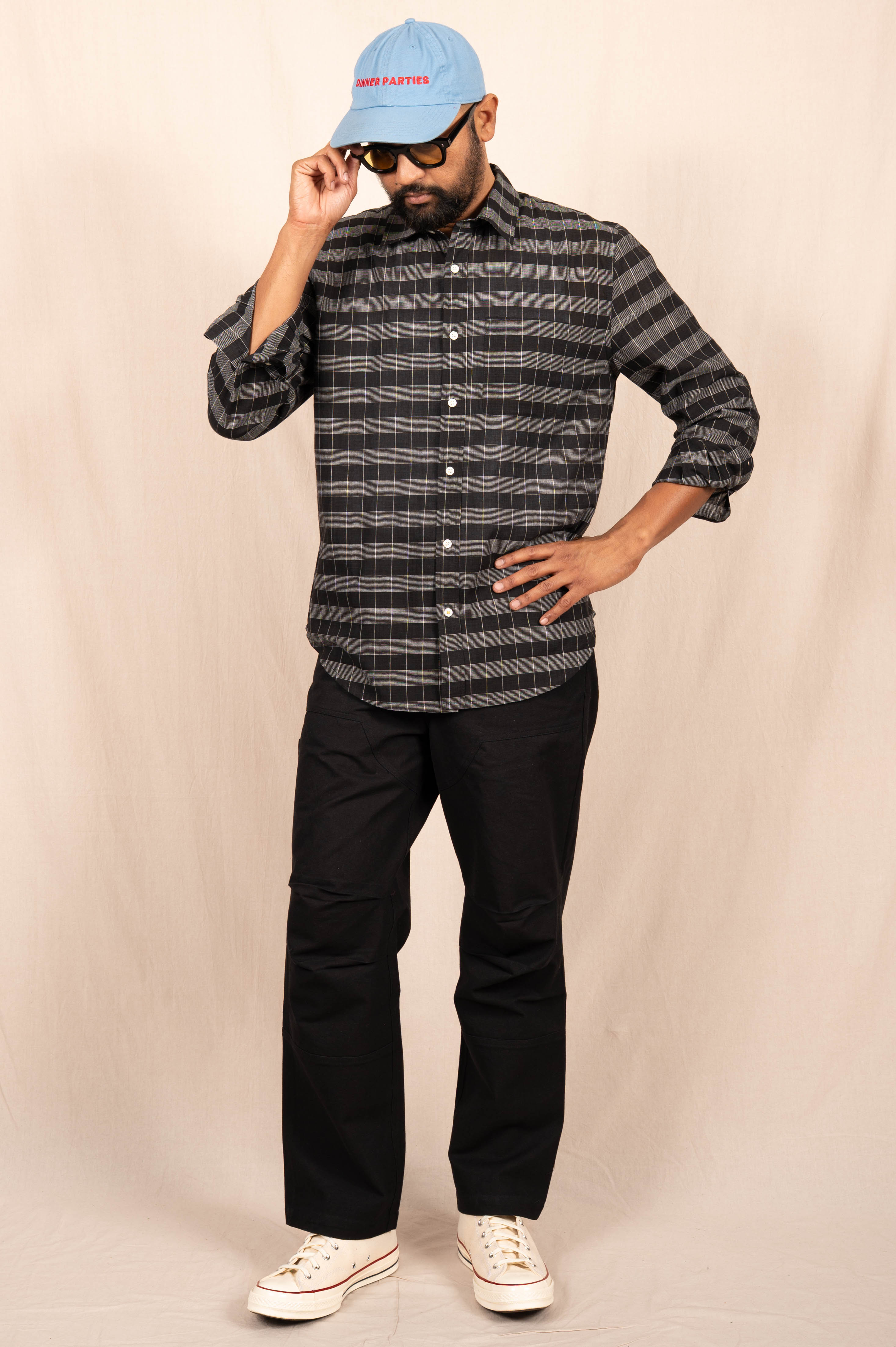 'The Brady' Long Sleeve Shirt in Black and Gray Large Checks