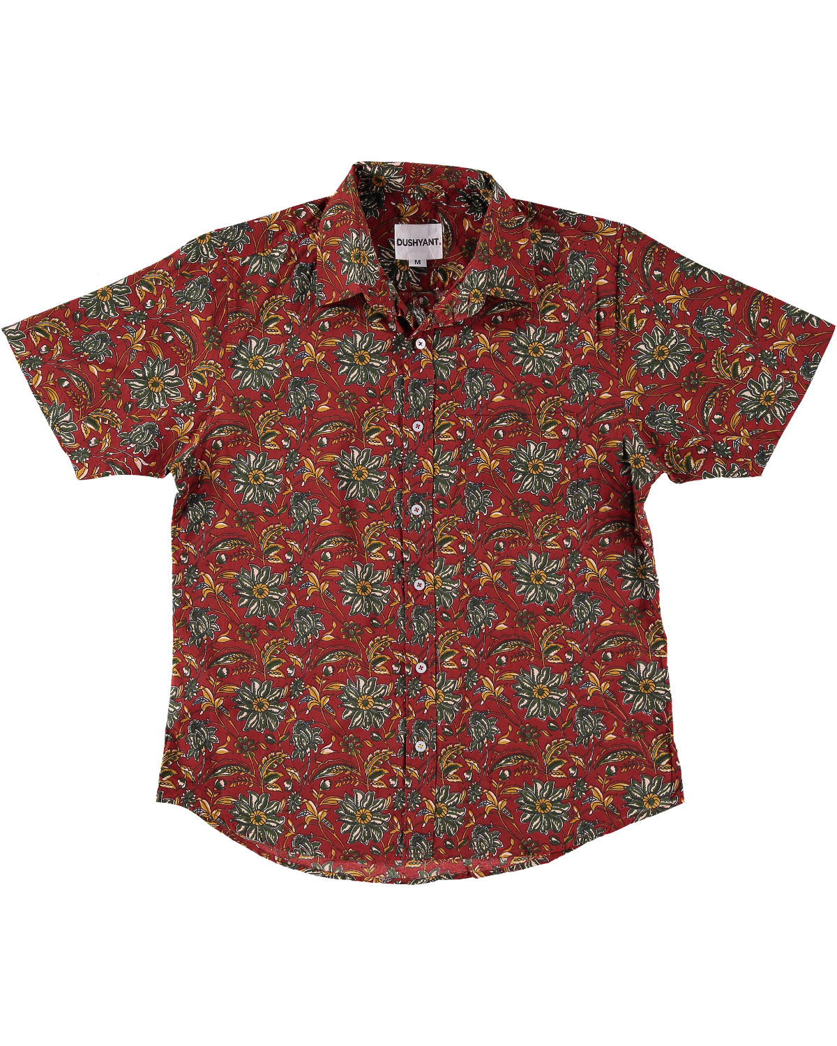 Hand Printed 'The Folk' Short Sleeve Shirt in French Maroon Floral