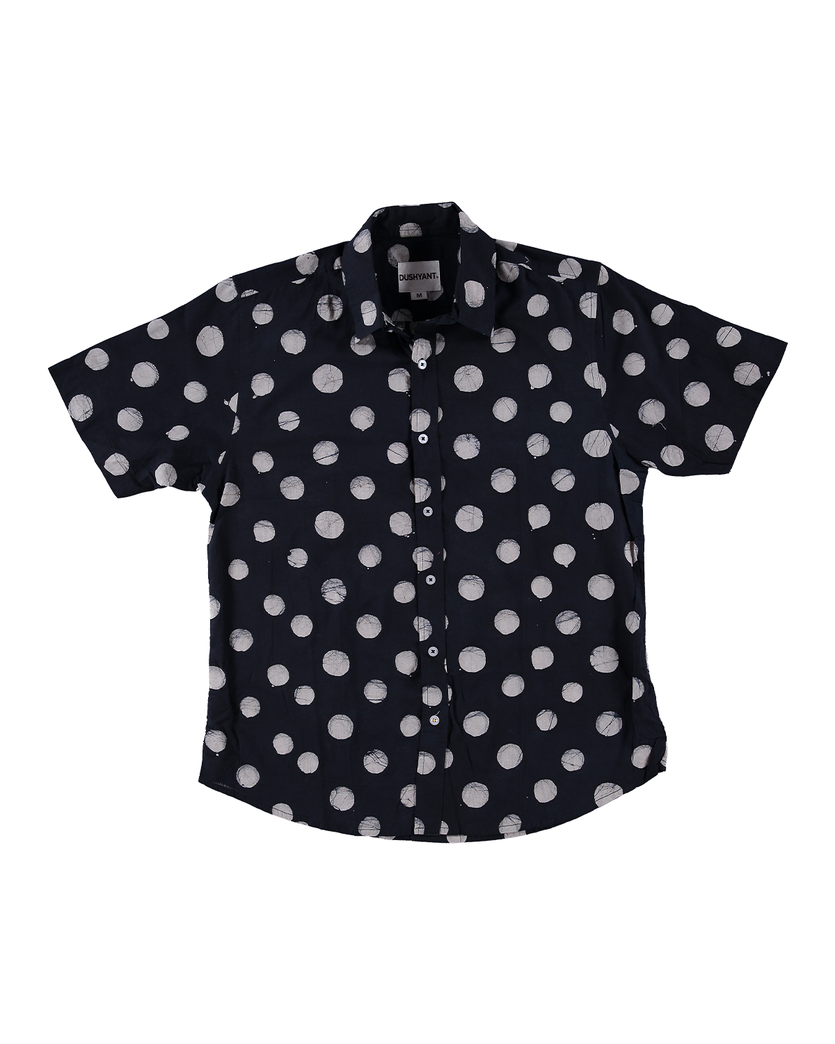 Hand Block Printed 'The Aby' Short Sleeve Shirt in Black and White Batik Dots Print