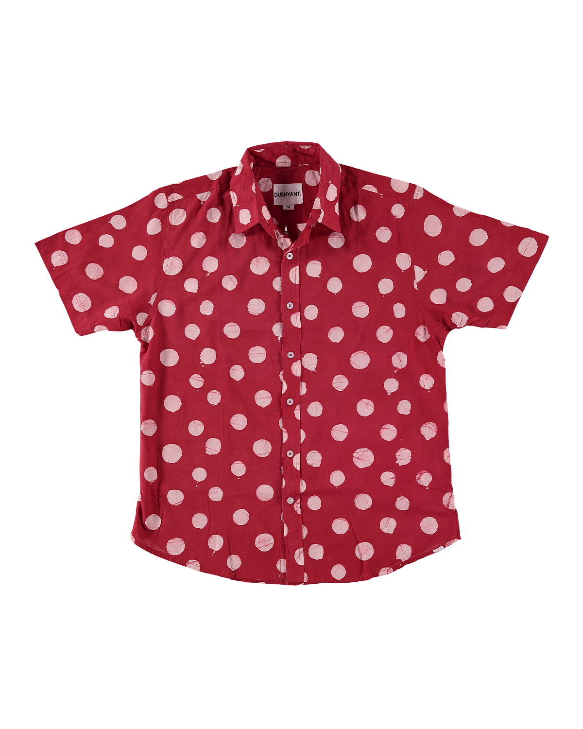 Hand Block Printed 'The Aby' Short Sleeve Shirt in Red and White Batik Dots Print