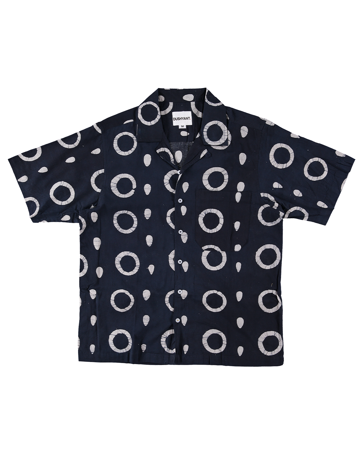 Hand Block Printed 'The Don' Camp Collar Shirt in Black Circles Art Print