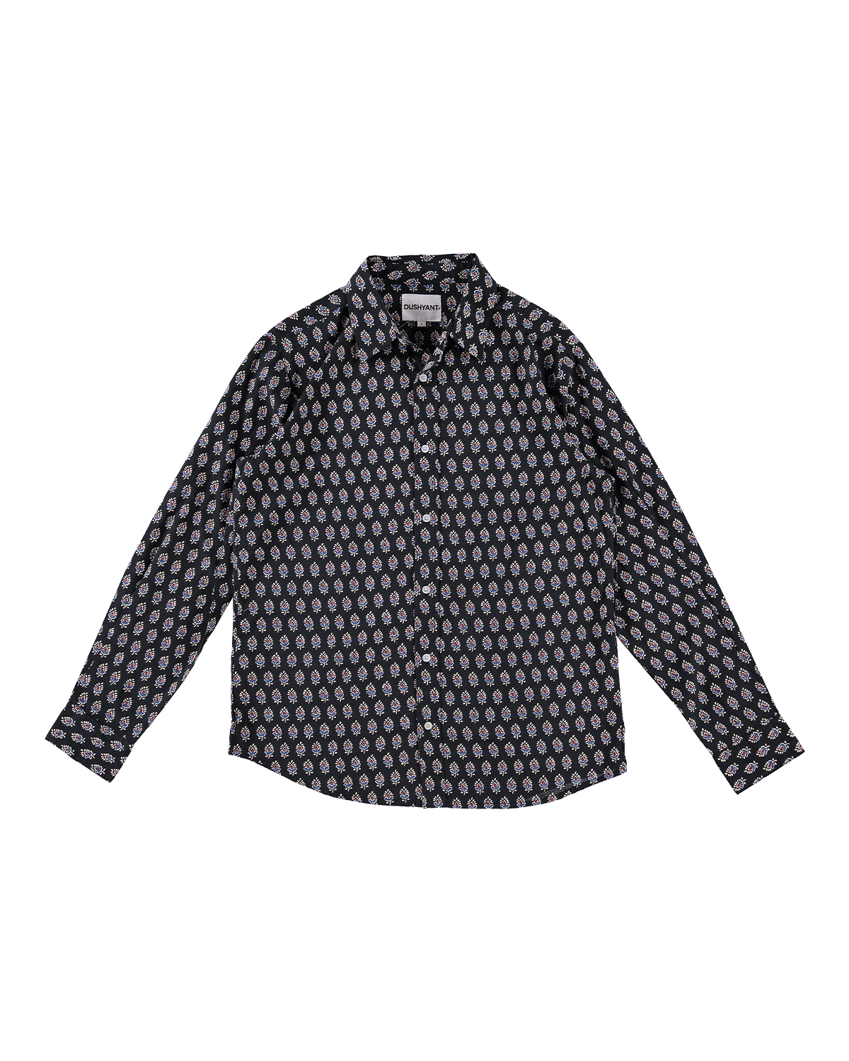 Hand Printed 'The Amir' Long Sleeve Shirt in Black and Blue Motif