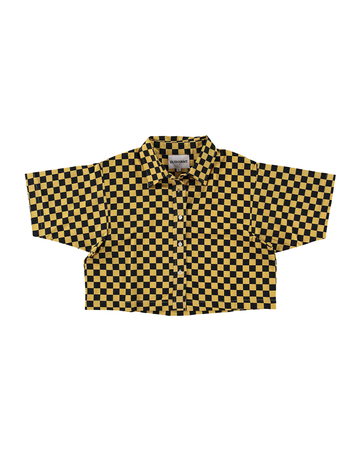 Hand Printed 'The Cami' Crop Shirt in Yellow and Black Checkers