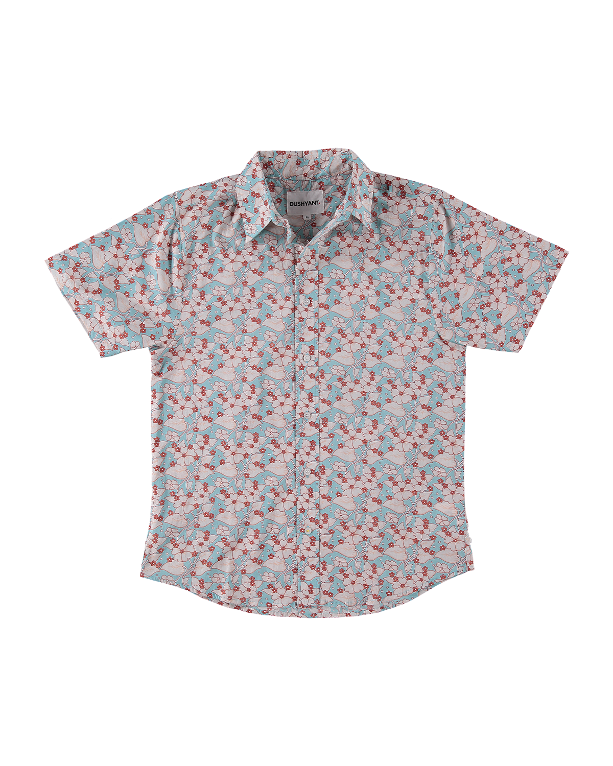 Hand Printed 'The Sheril' Short Sleeve Shirt in Turquoise and White