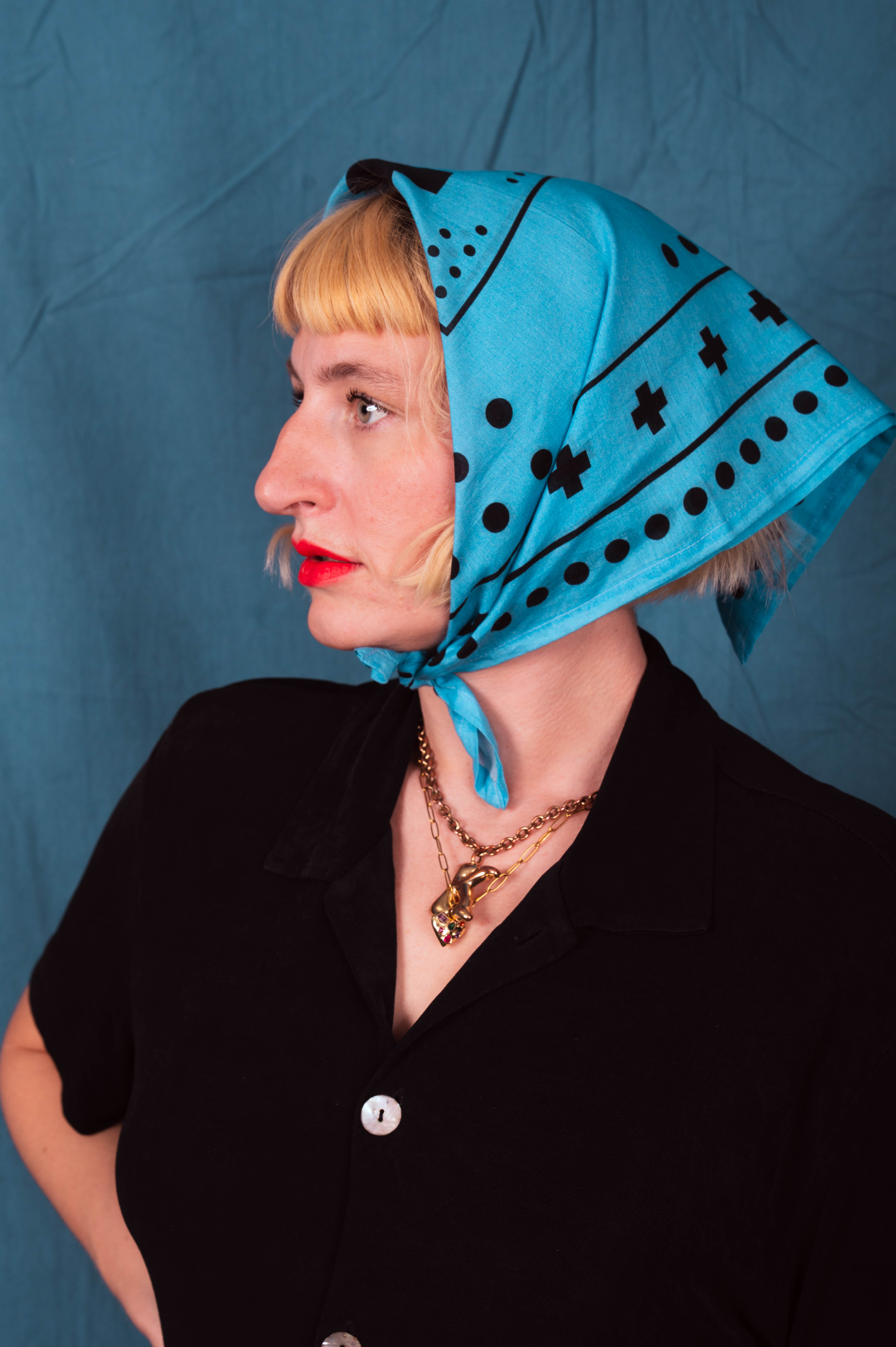 Archie Bandana No. 26 - Dots and Plus Sign on Cerulean Blue