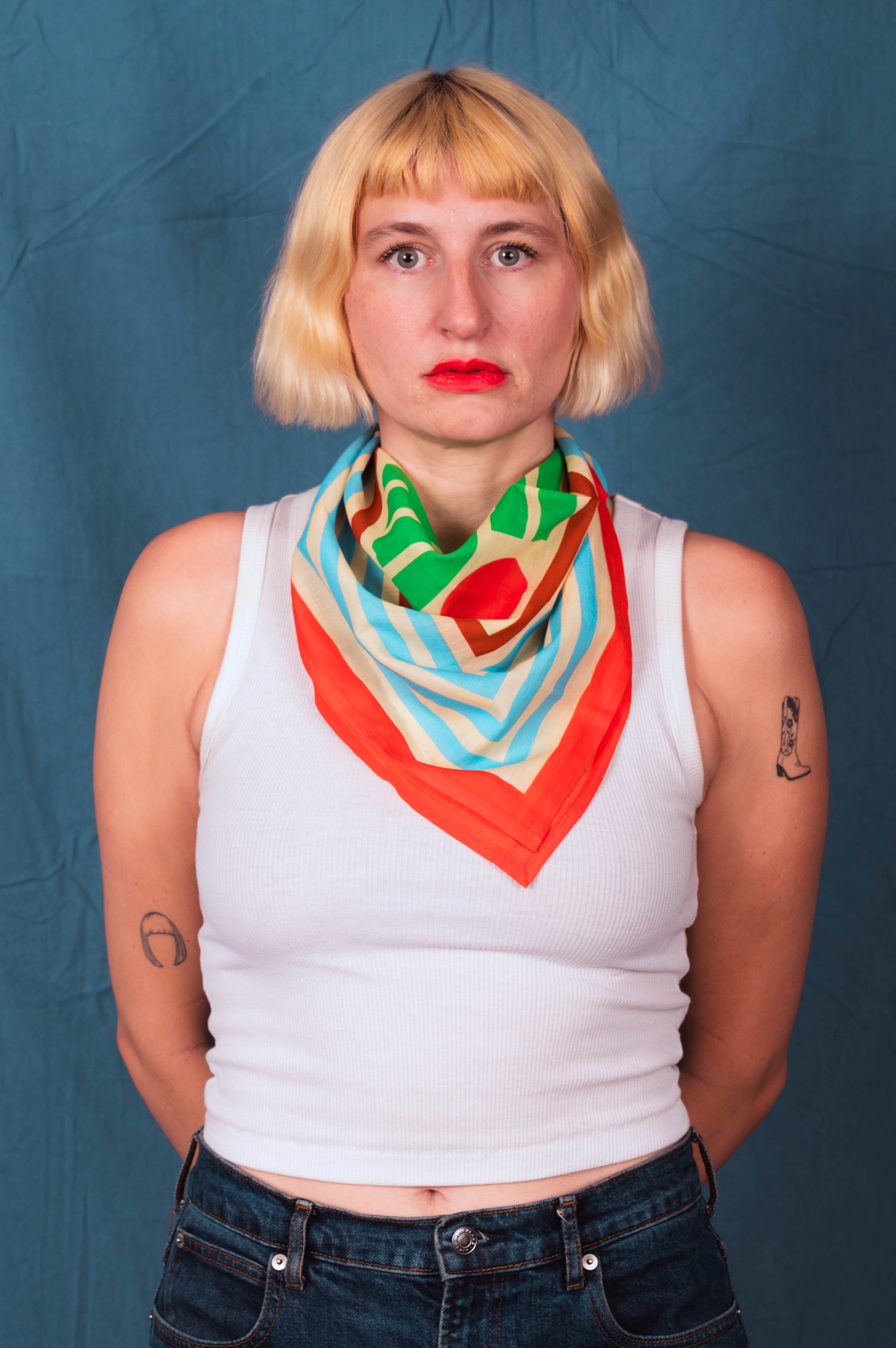 Archie Bandana No. 19 - Light Green Lines with Red Dot Print