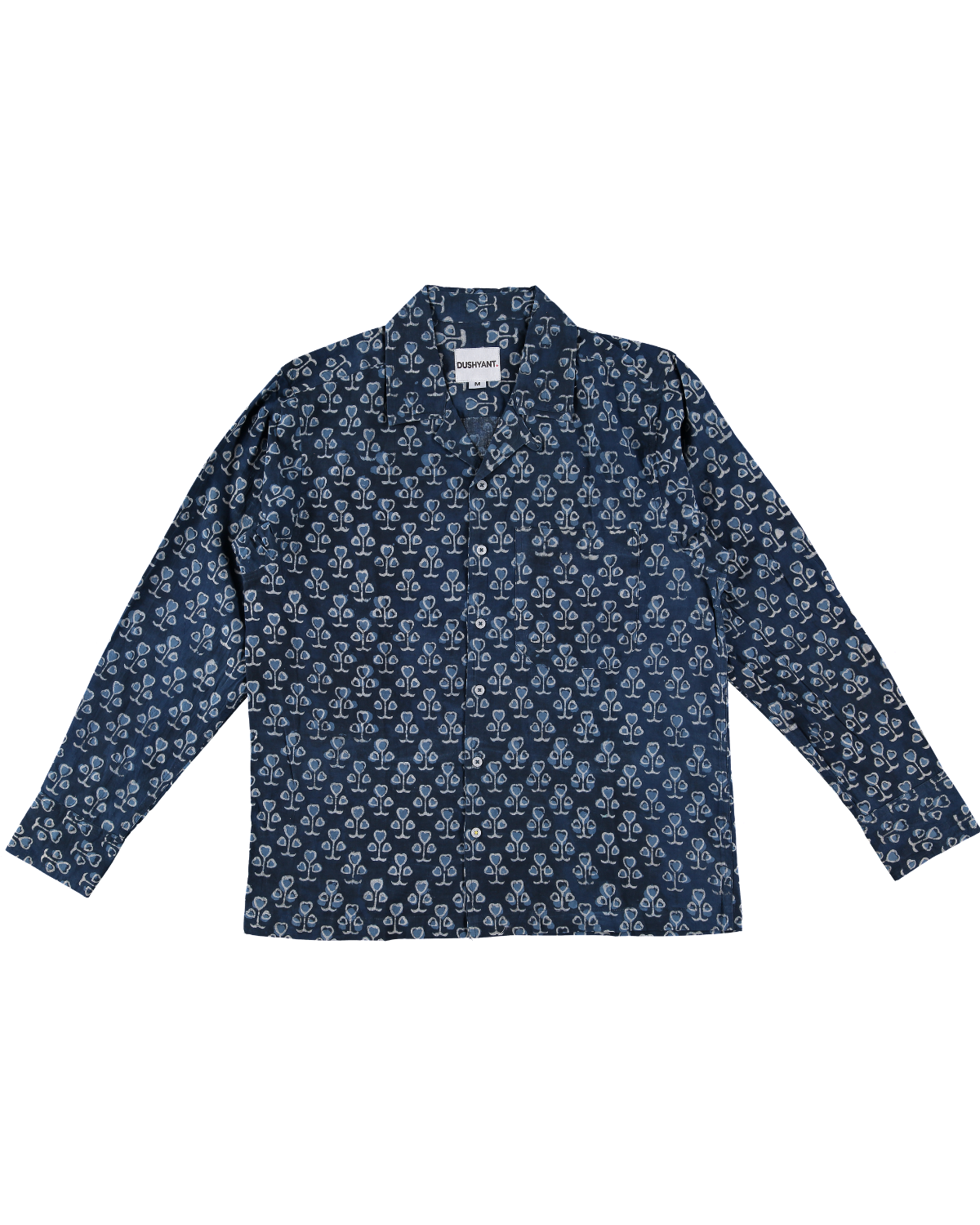 Hand Printed 'The Raj' Camp Shirt in Indigo Spades