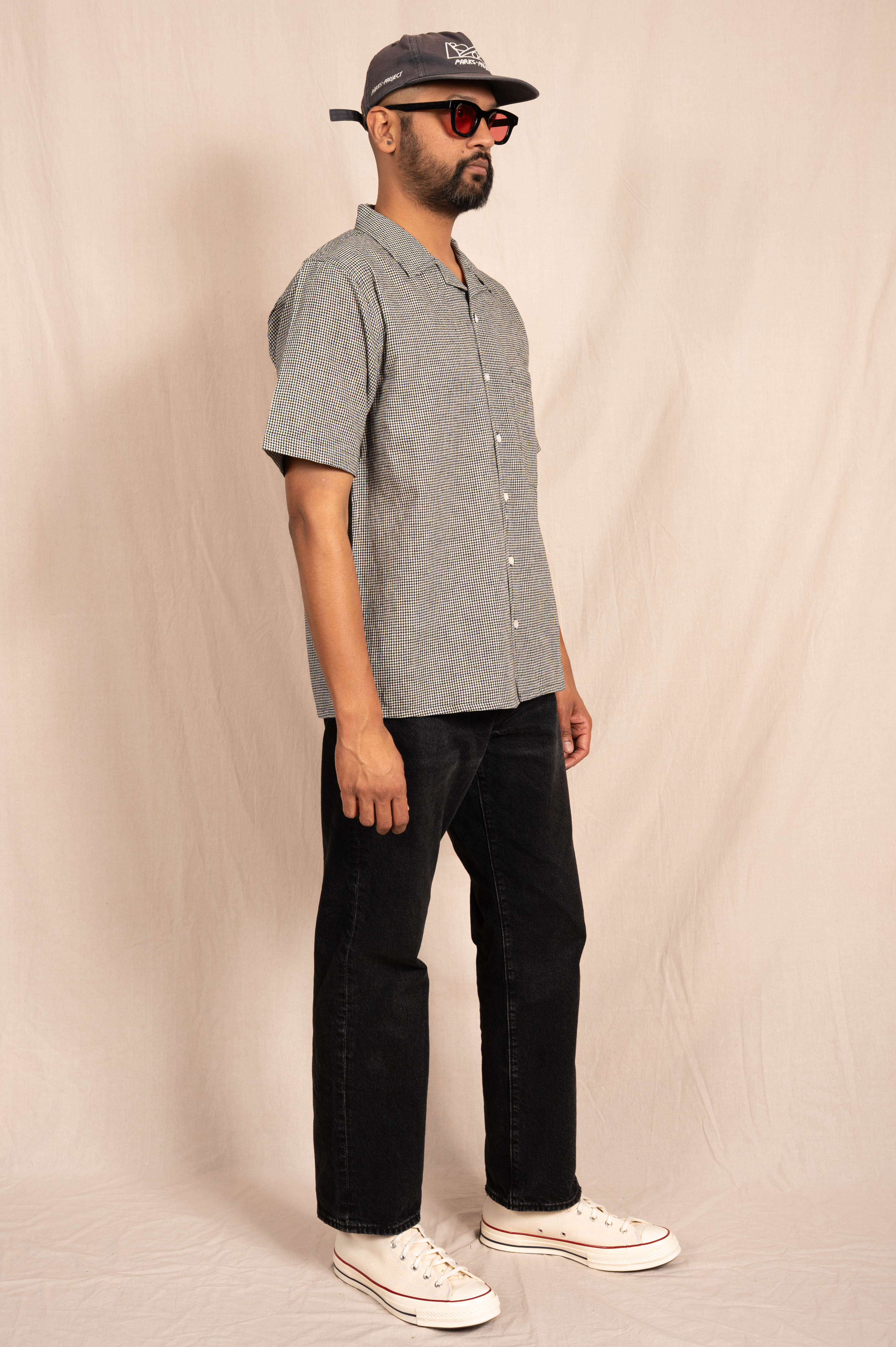 'The Don' Camp Shirt in Black and White Micro Checks