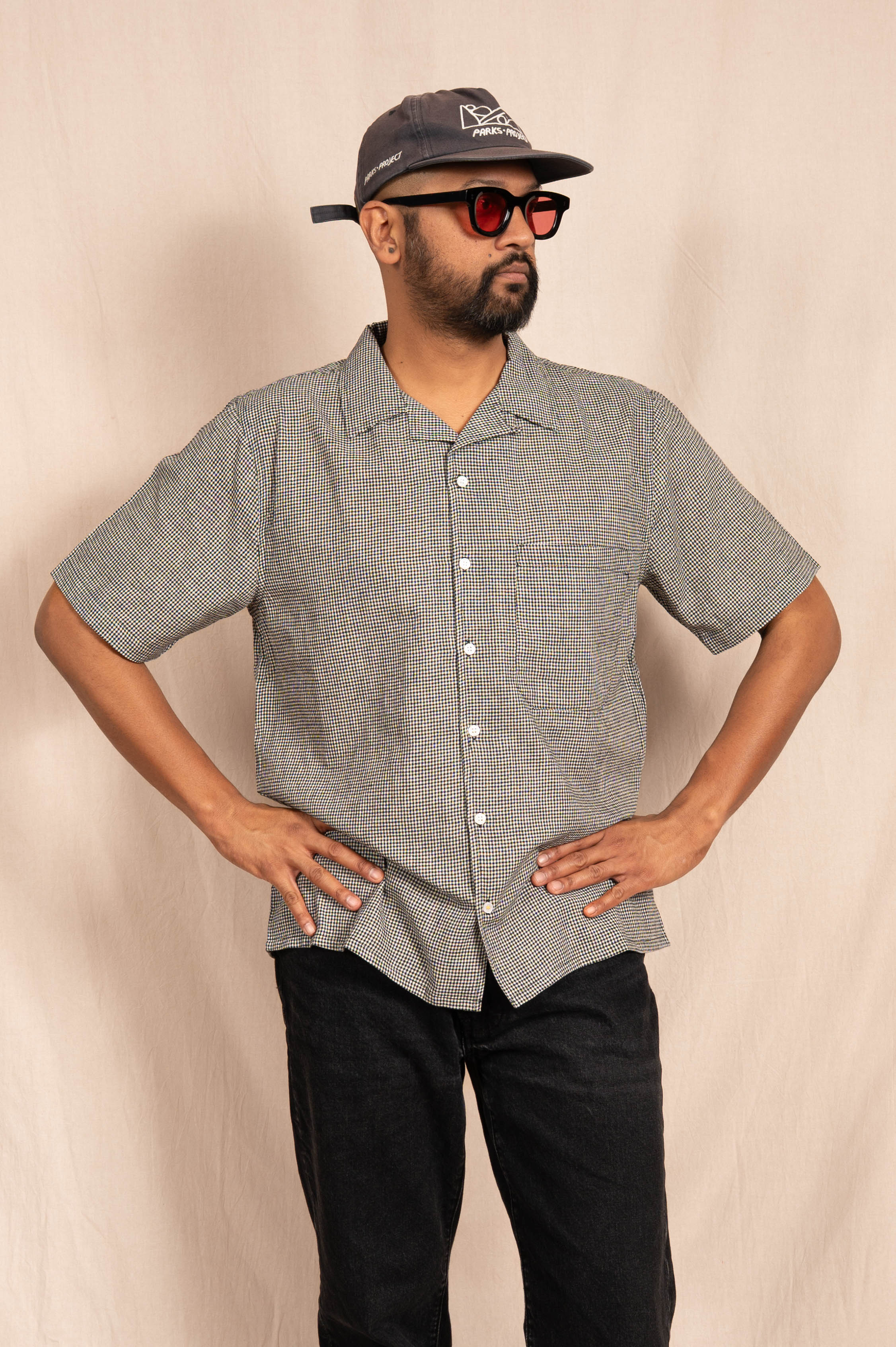 'The Don' Camp Shirt in Black and White Micro Checks