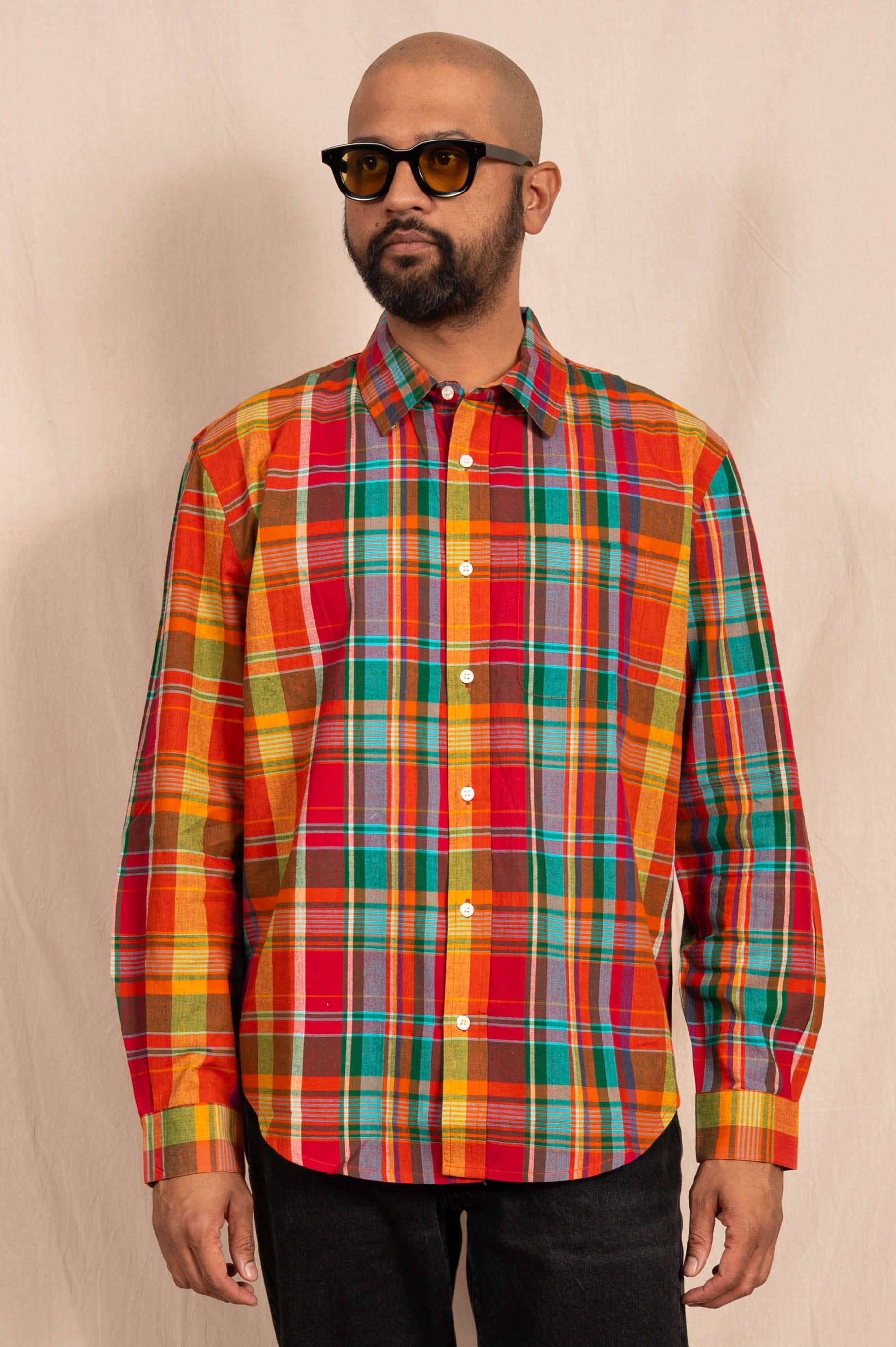 'The Brady' Long Sleeve Shirt in Red Madras Checks