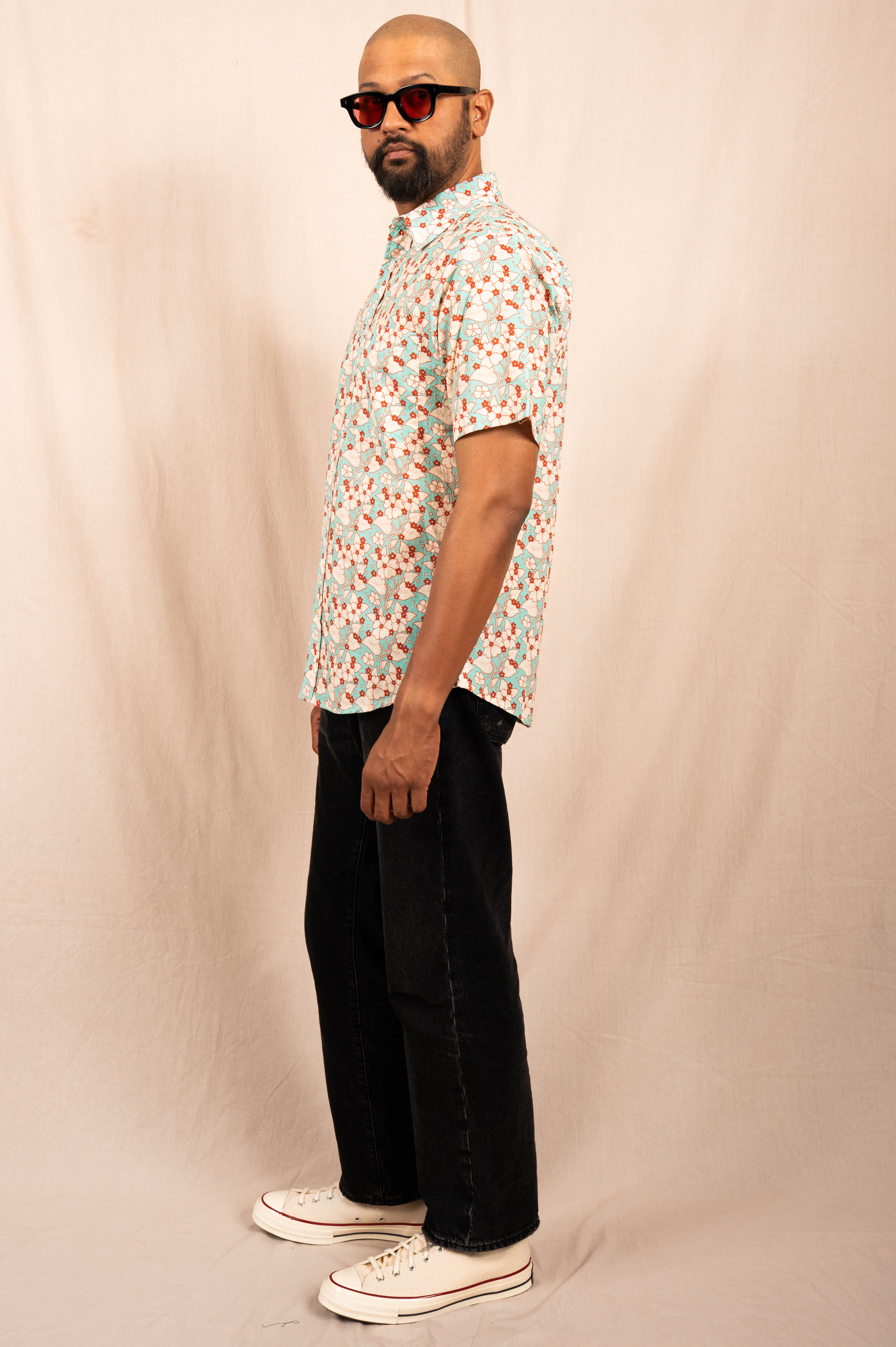 'The Folk' Shirt in Turquoise Floral Print