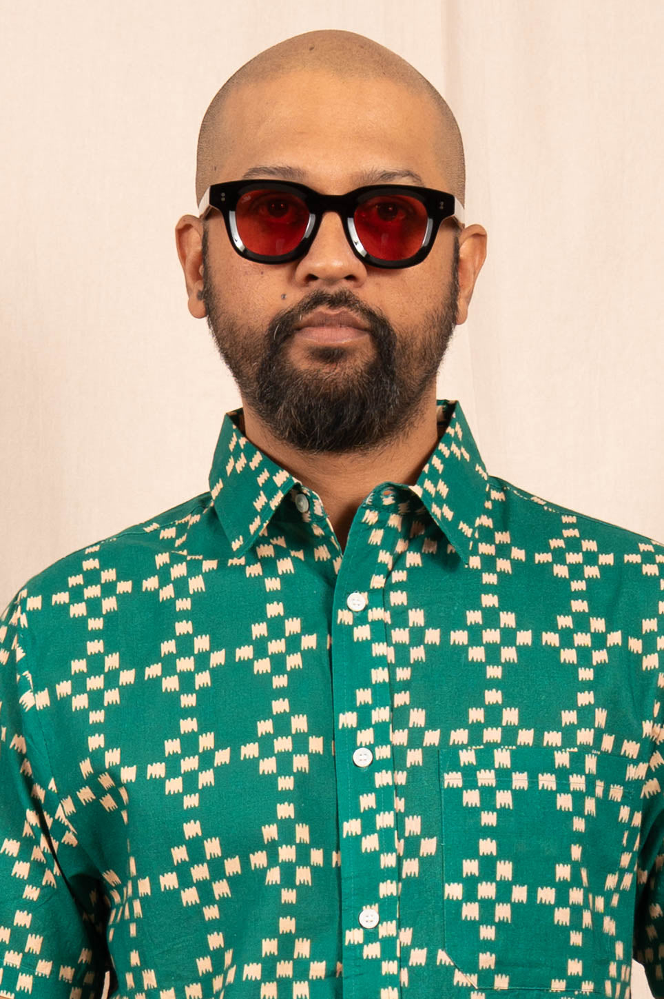 'The Folk' Shirt in Green Squares Print