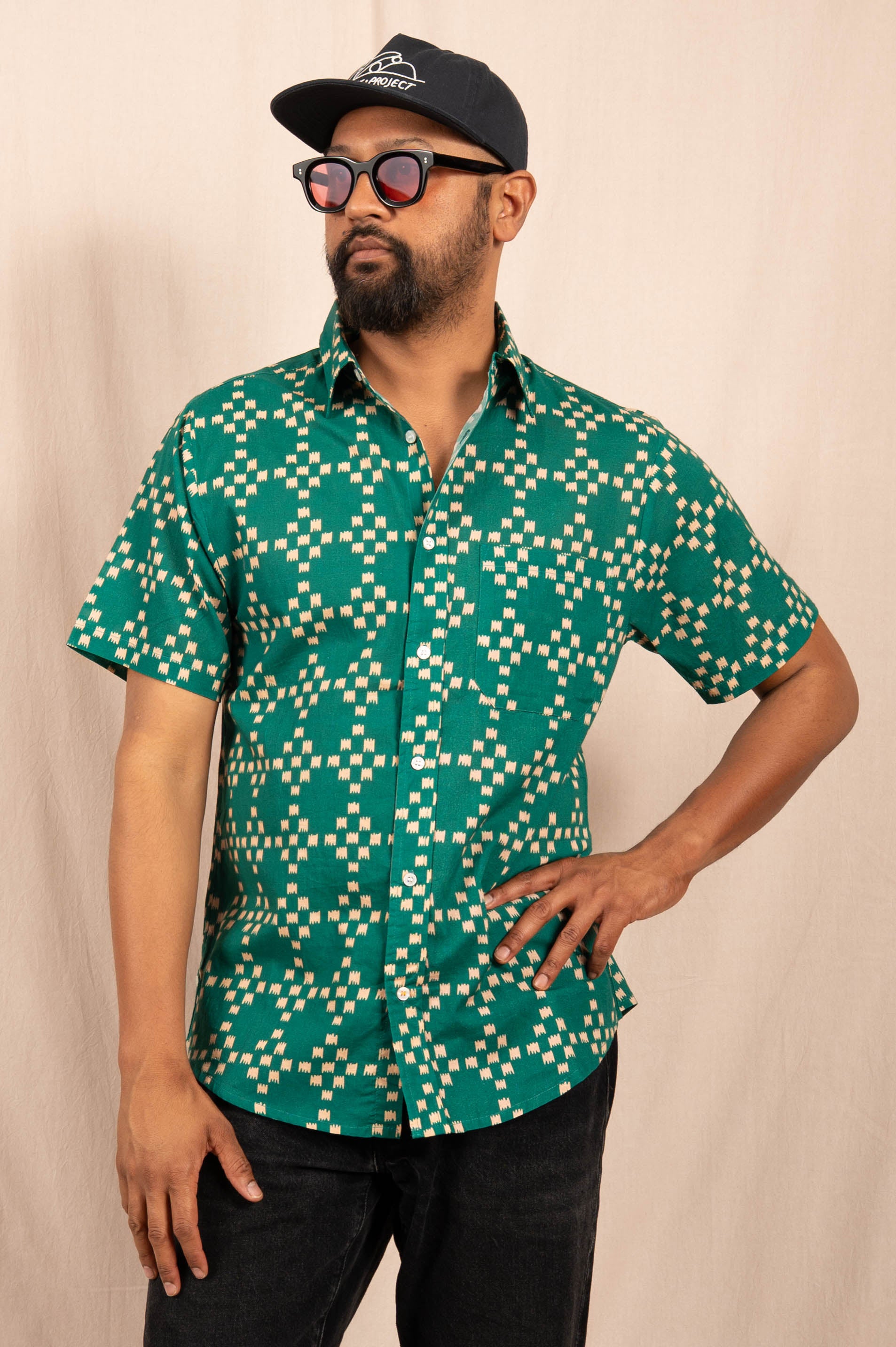 'The Folk' Shirt in Green Squares Print