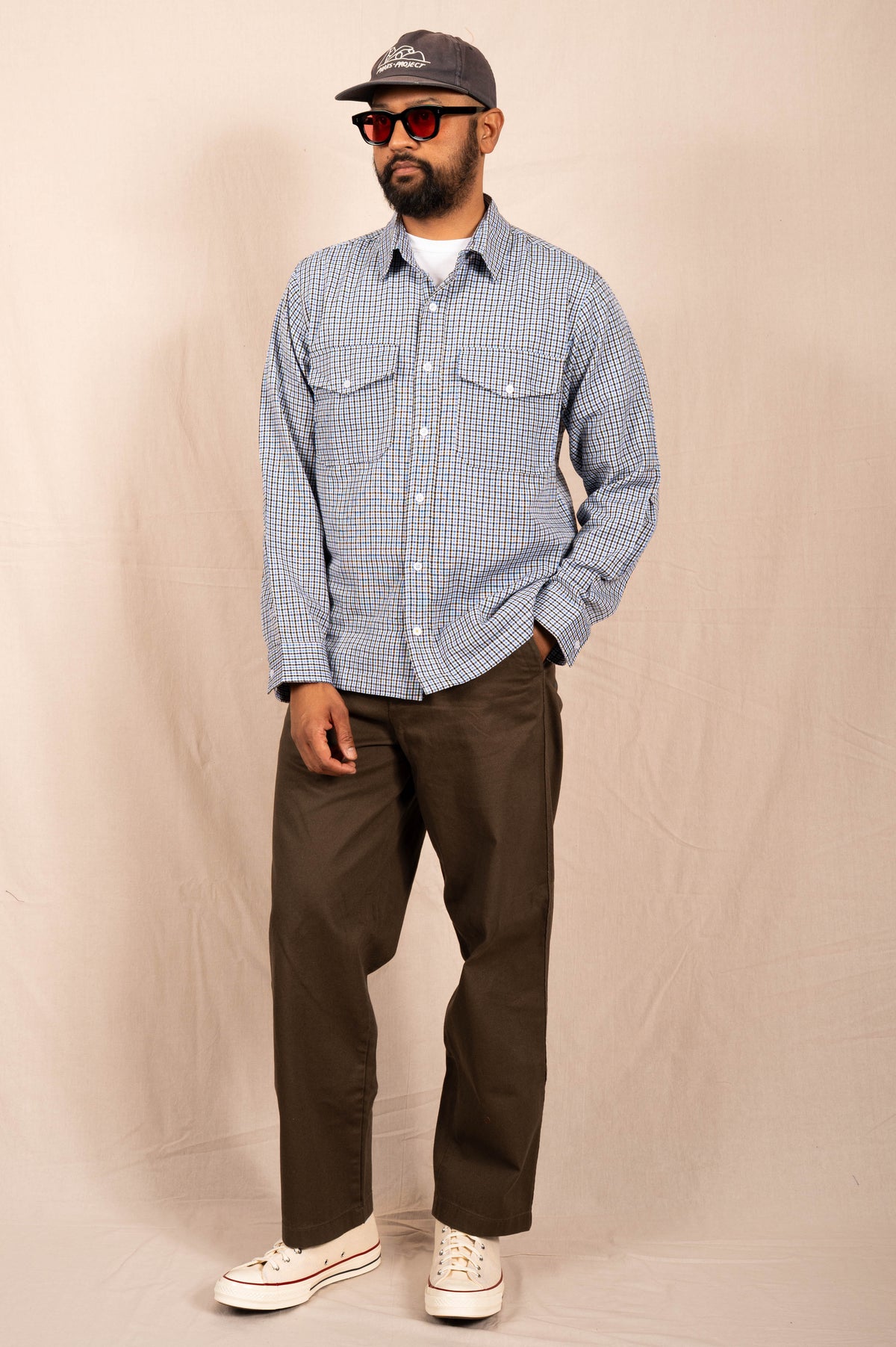 The 'Jesse' Over Shirt in White, Black and Blue Checks