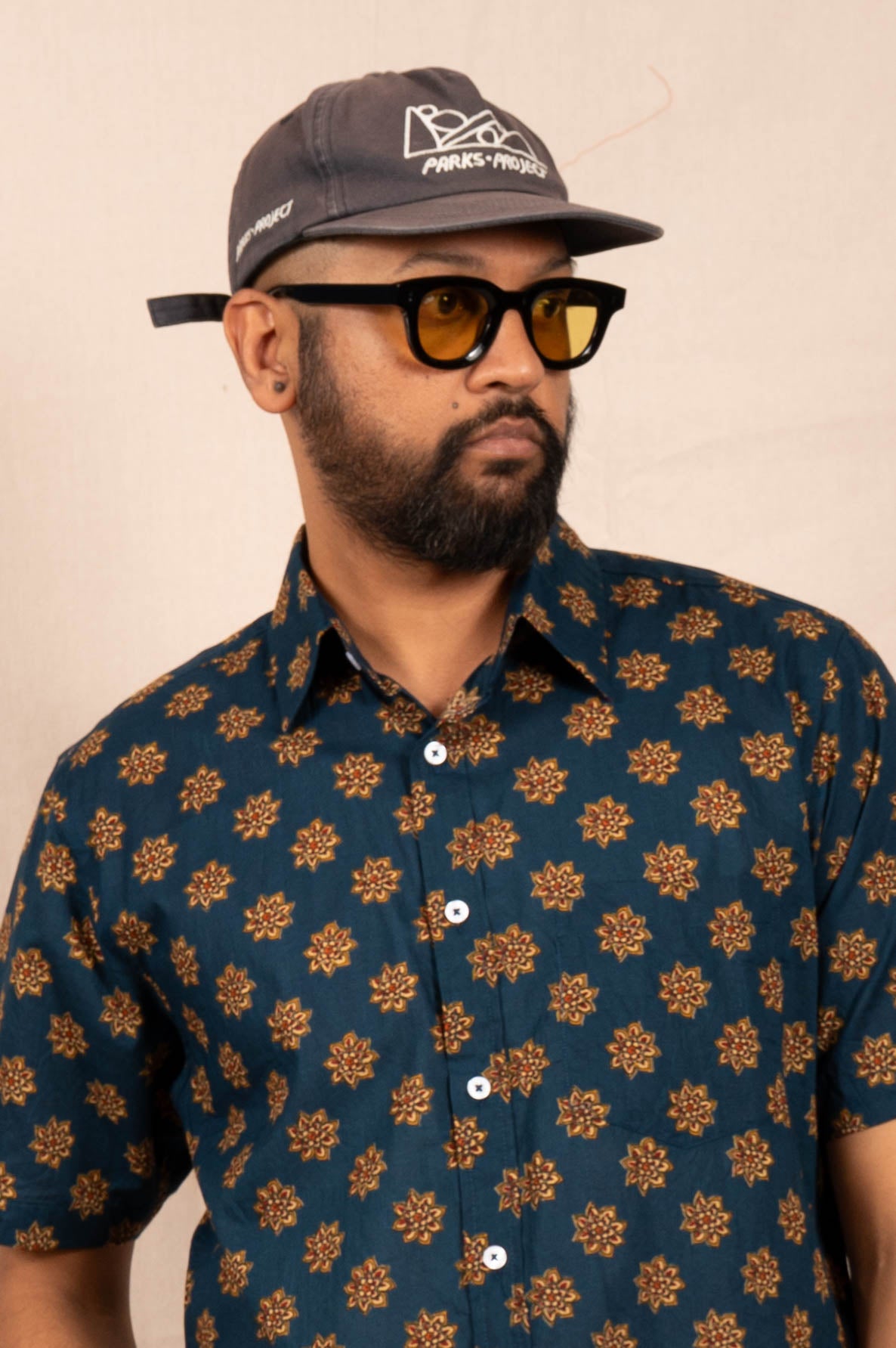 'The Folk' Shirt in Navy Lotus Print