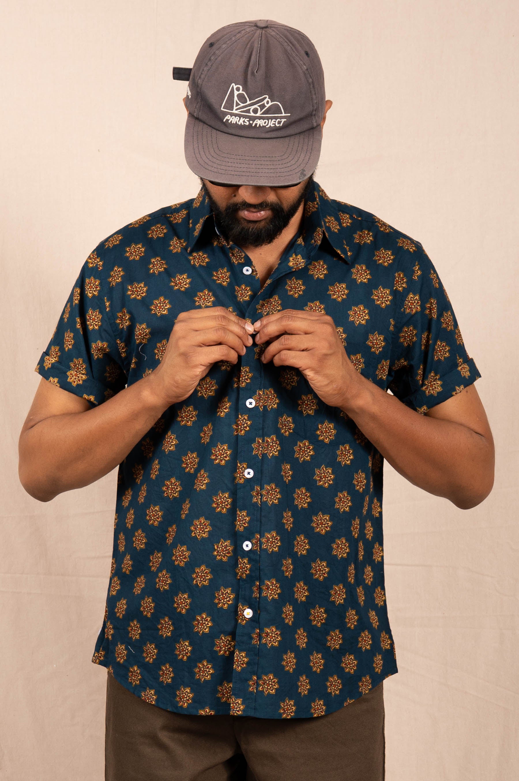 'The Folk' Shirt in Navy Lotus Print