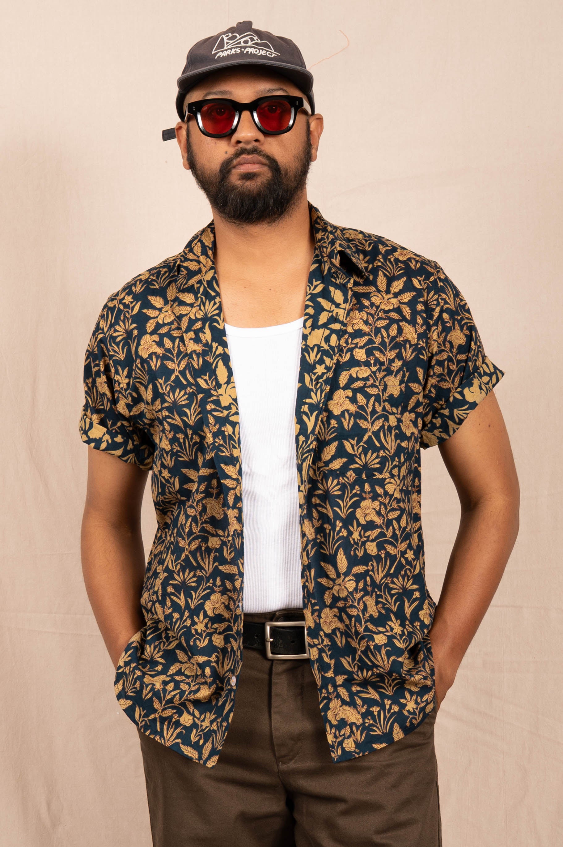 'The Folk' Shirt in Blue and Brown Floral Print