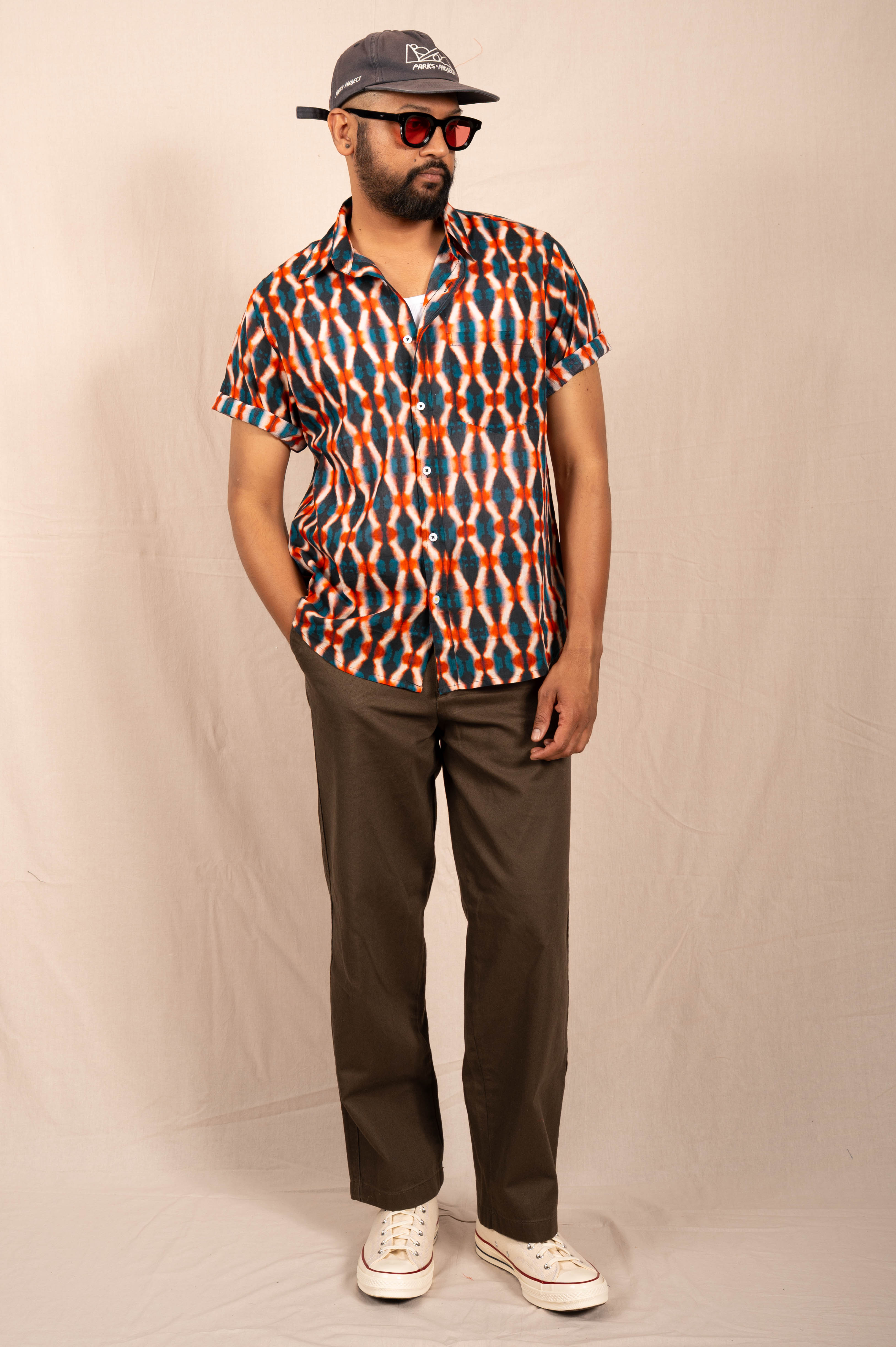 'The Folk' Shirt in Indigo and Red Tie Dye Print