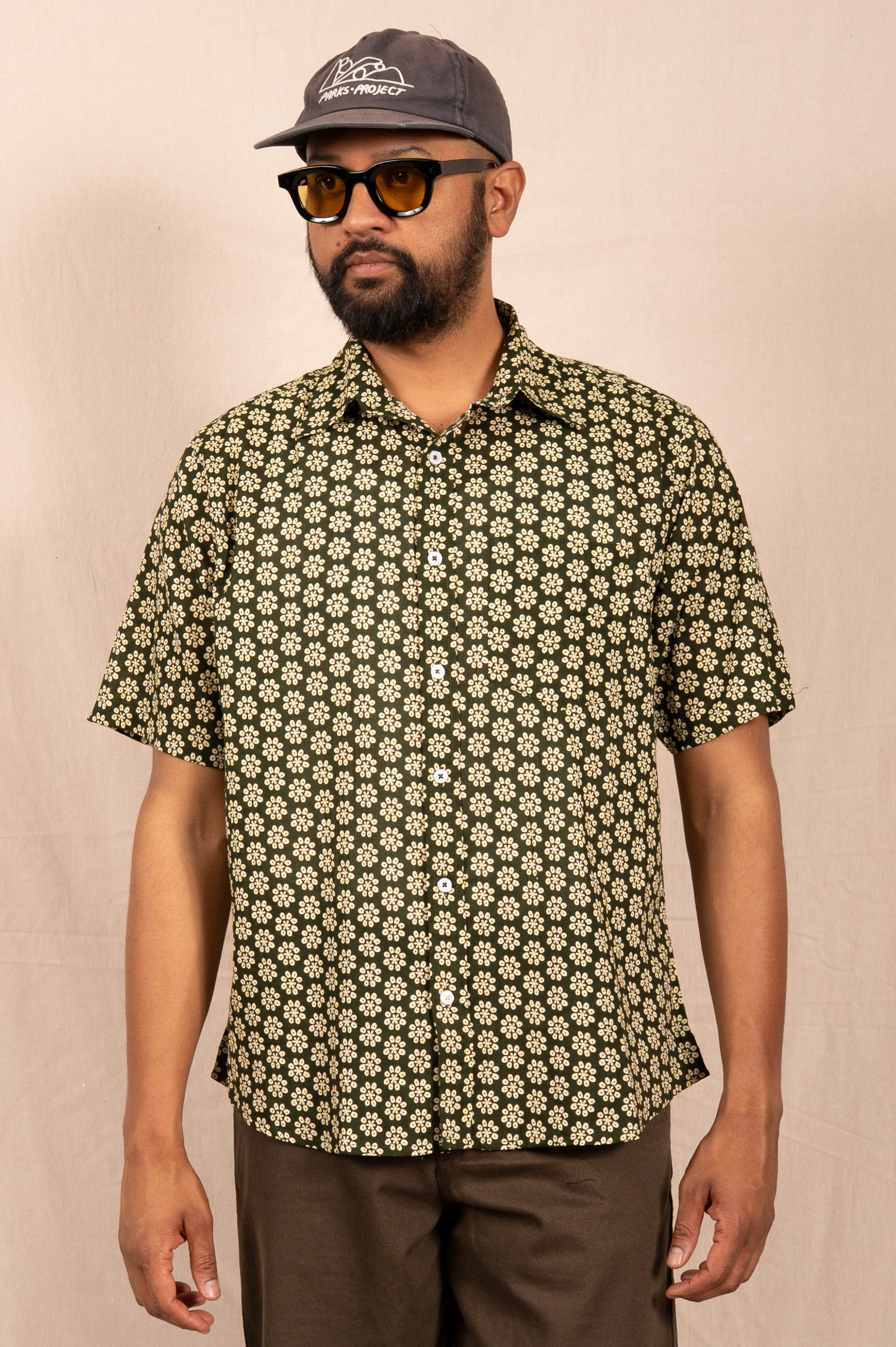 'The Folk' Shirt in Olive Octagon Print