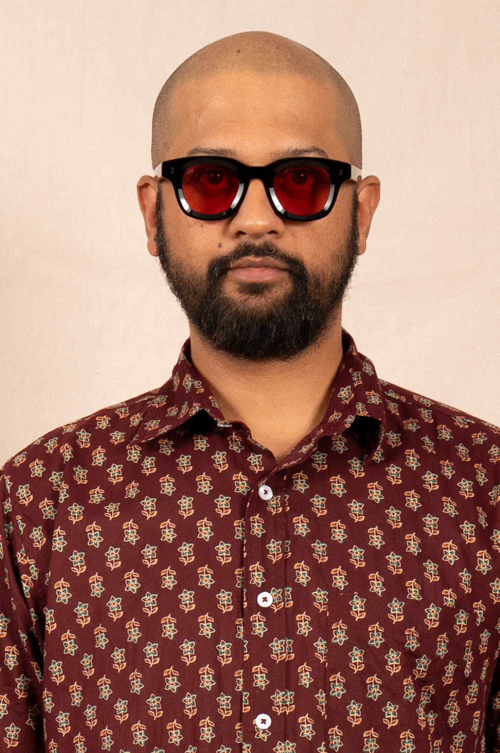 'The Folk' Shirt in Maroon Motif Print