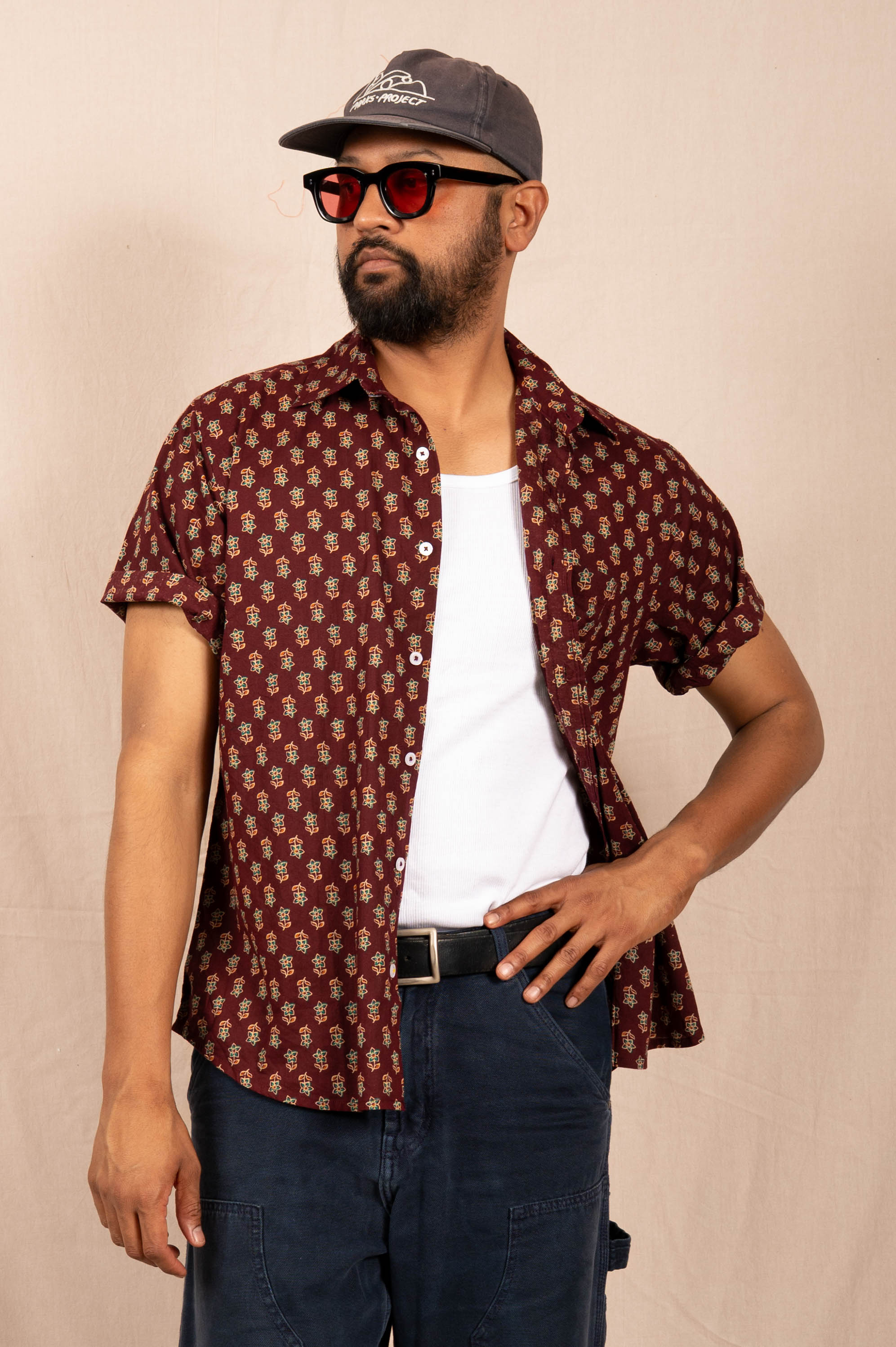'The Folk' Shirt in Maroon Motif Print