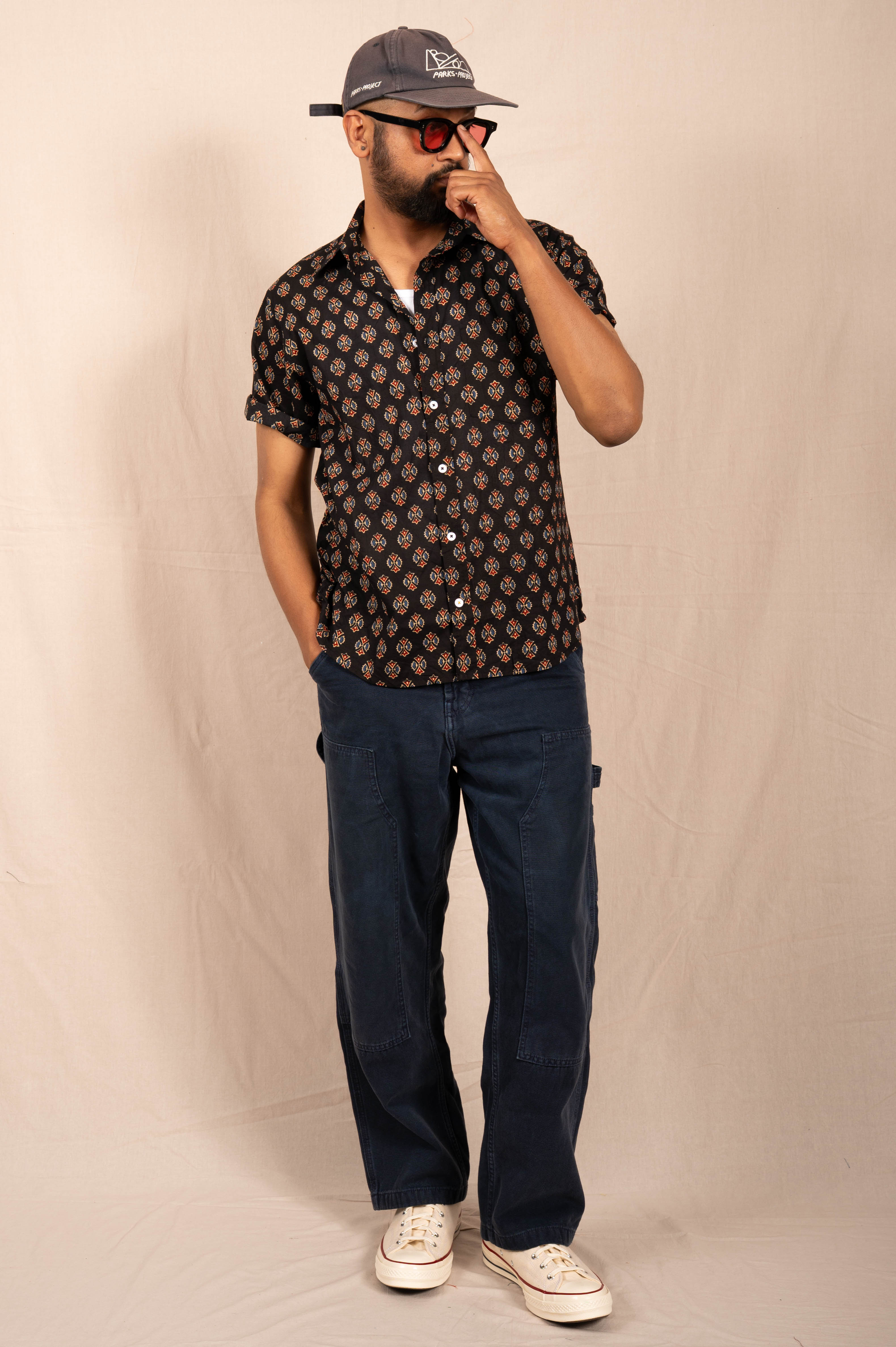 'The Folk' Shirt in Black Peony Print