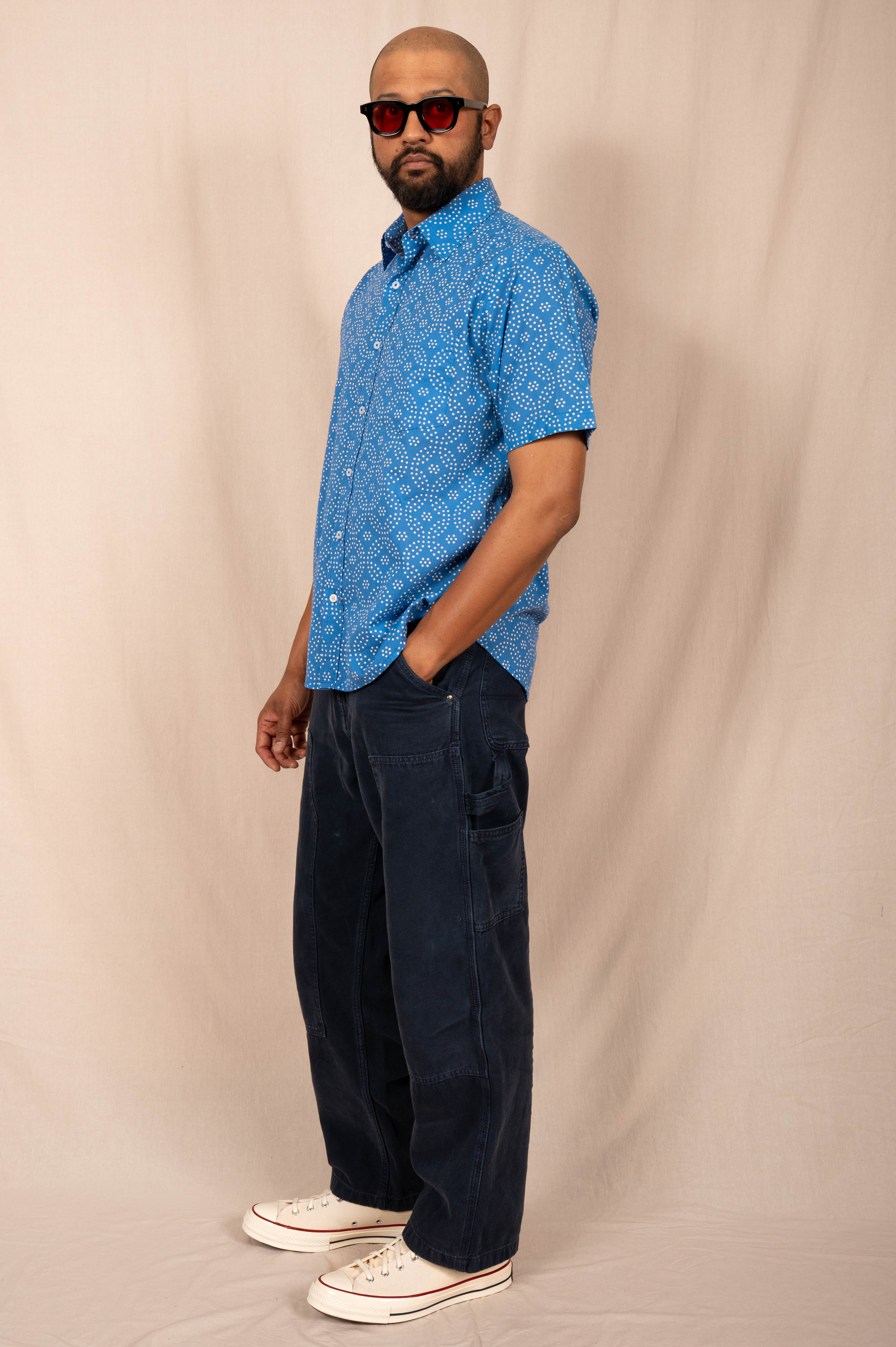 'The Folk' Shirt in Blue Small Dots