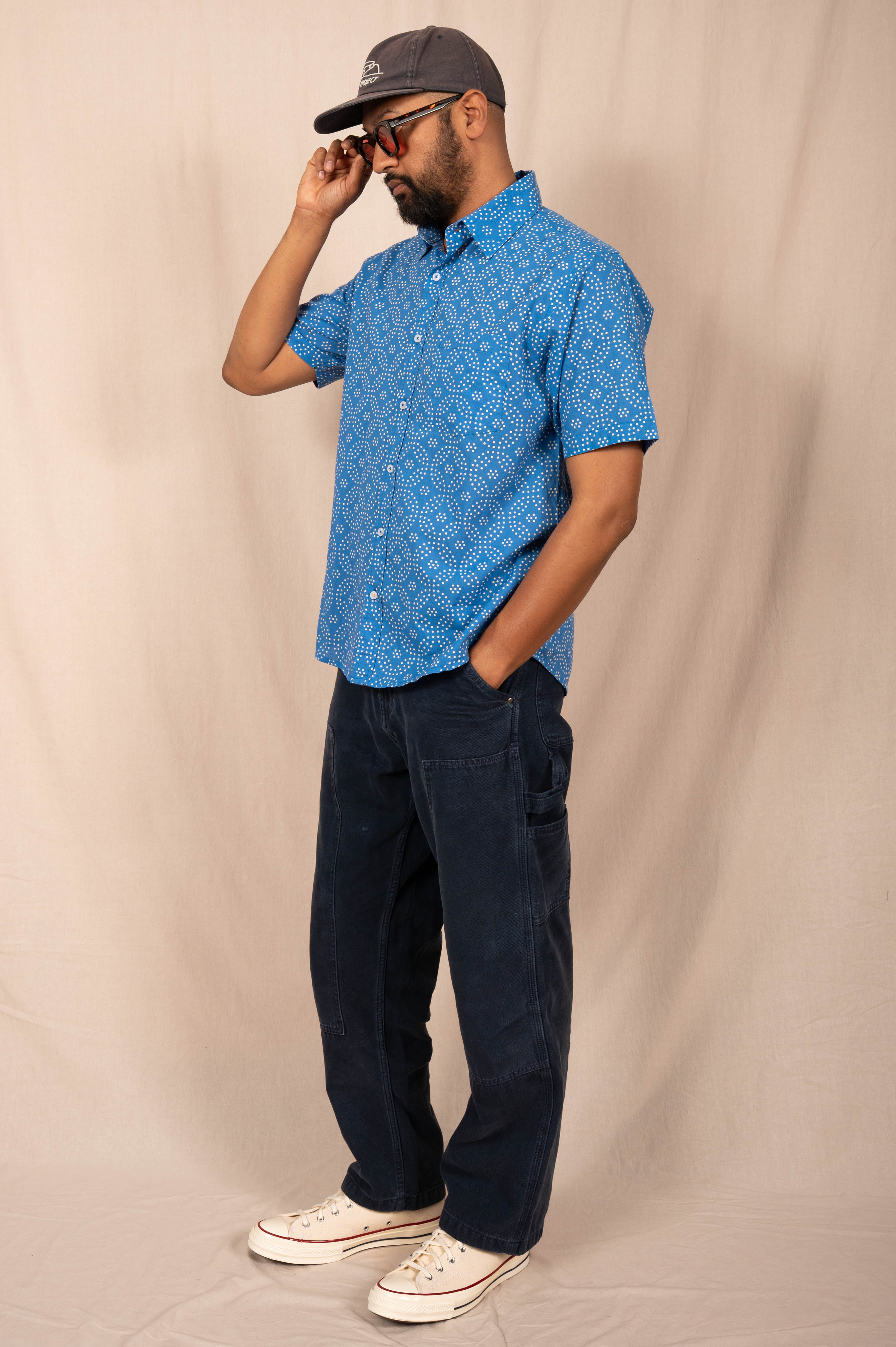 'The Folk' Shirt in Blue Small Dots