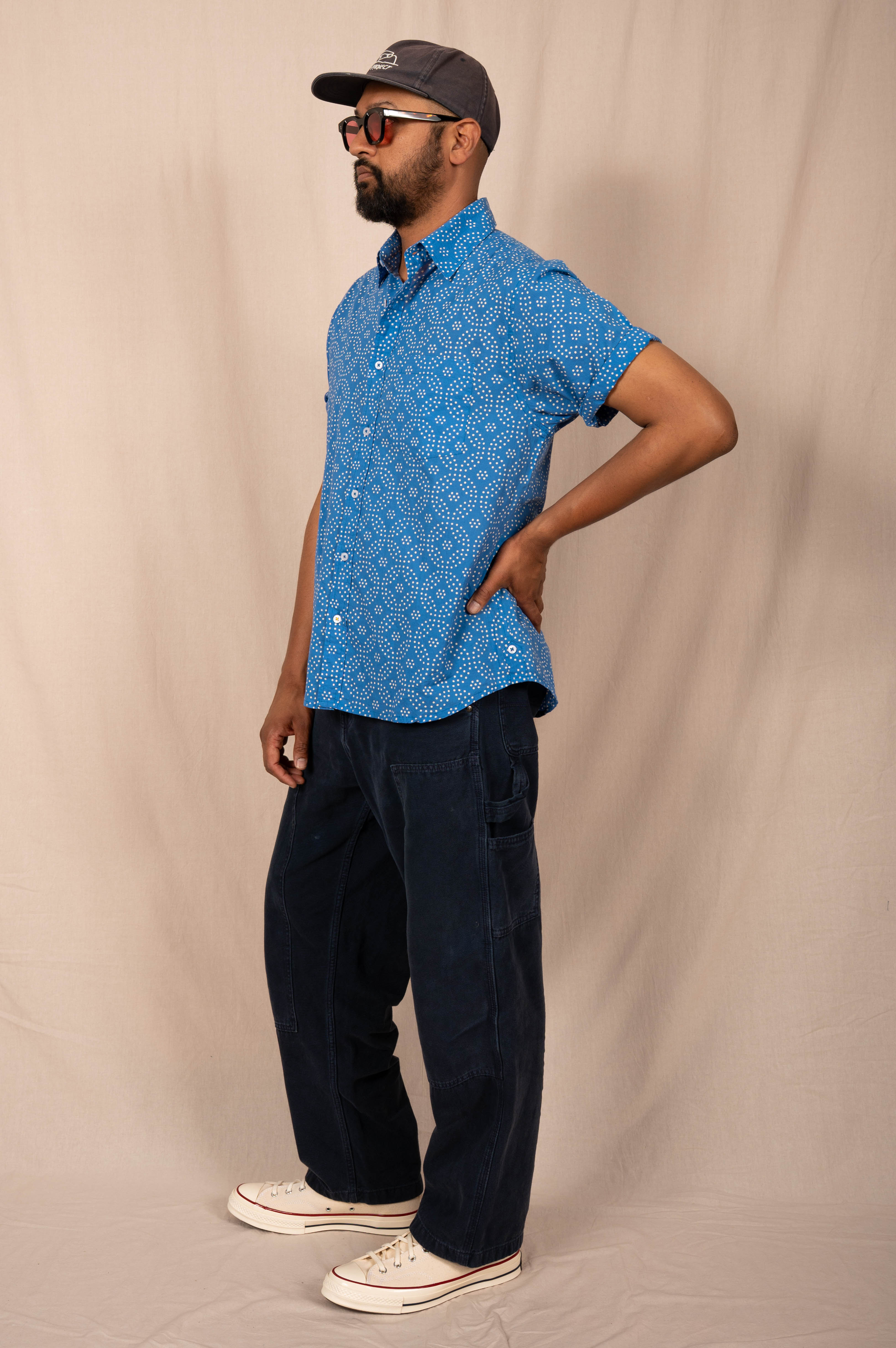 'The Folk' Shirt in Blue Small Dots