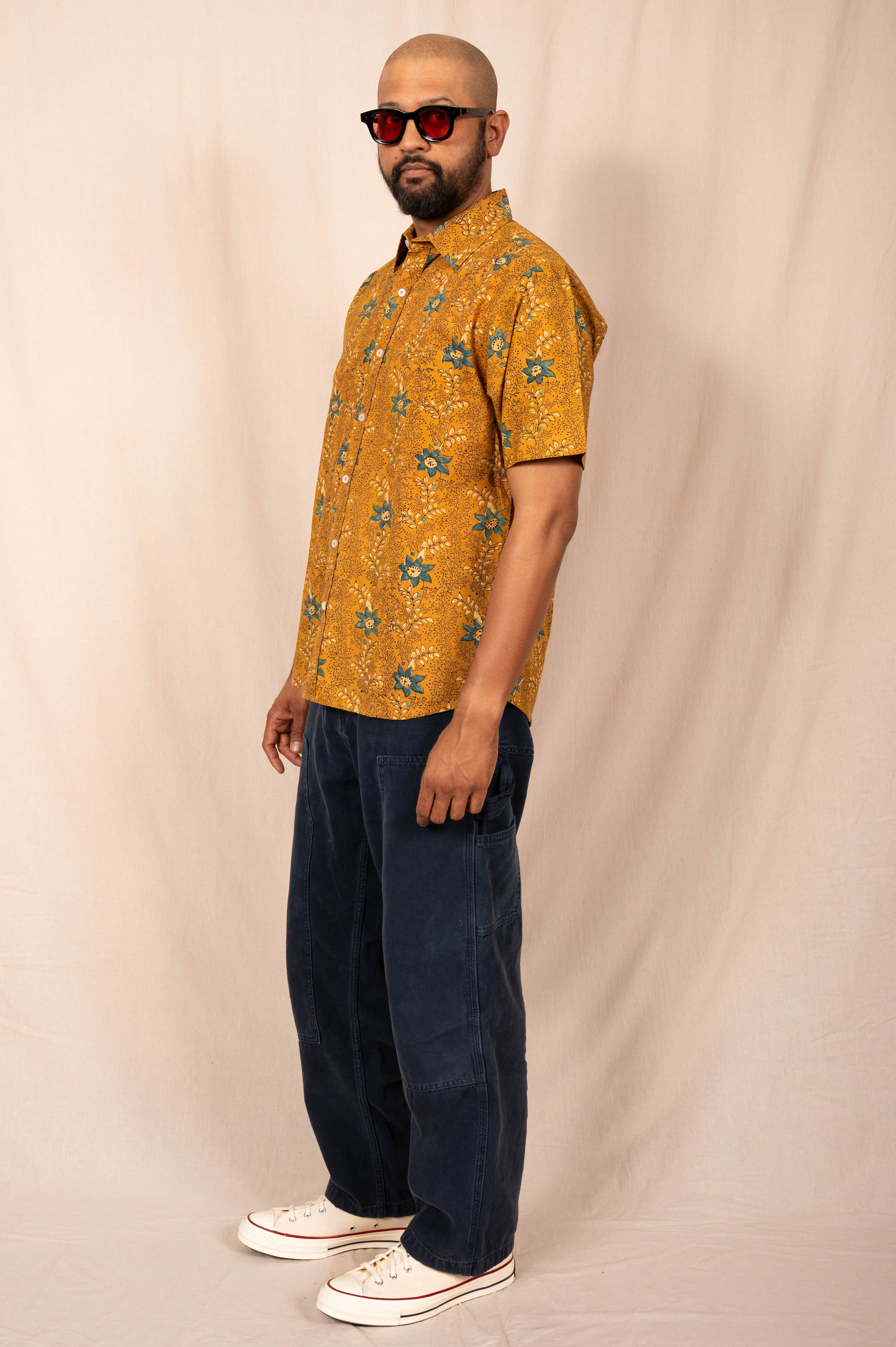 'The Folk' Shirt in Mustard and Indigo Floral